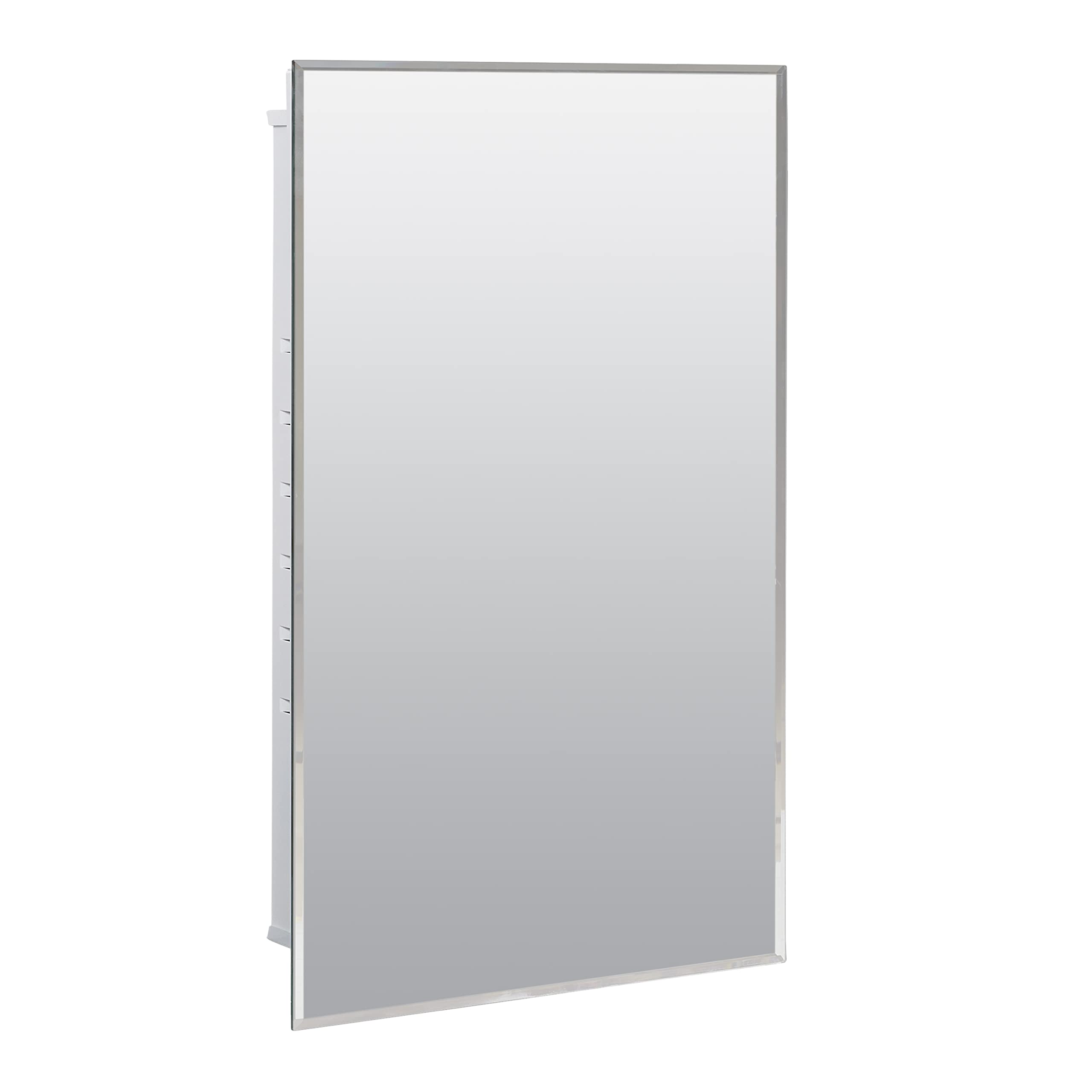 Zenna Home Frameless Mirror Medicine Cabinet, 16'' W X 26'' H, Made For Recessed Or Surface Mount, Powder Coated Steel Body, Wit
