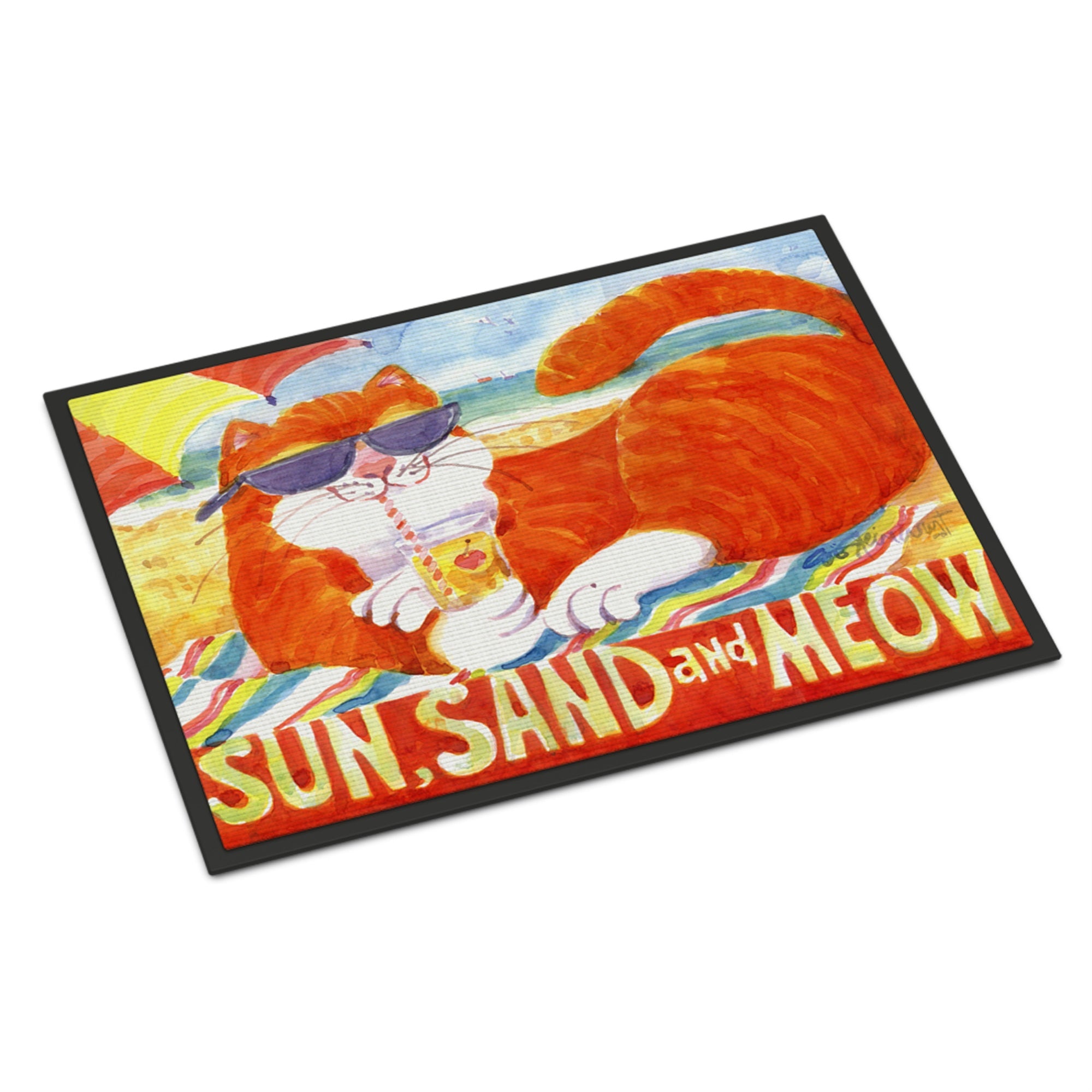 'Caroline'S Treasures Orange Tabby At The Beach Indoor Or Outdoor Doormat, 24'''' X 36'''', Multicolor''