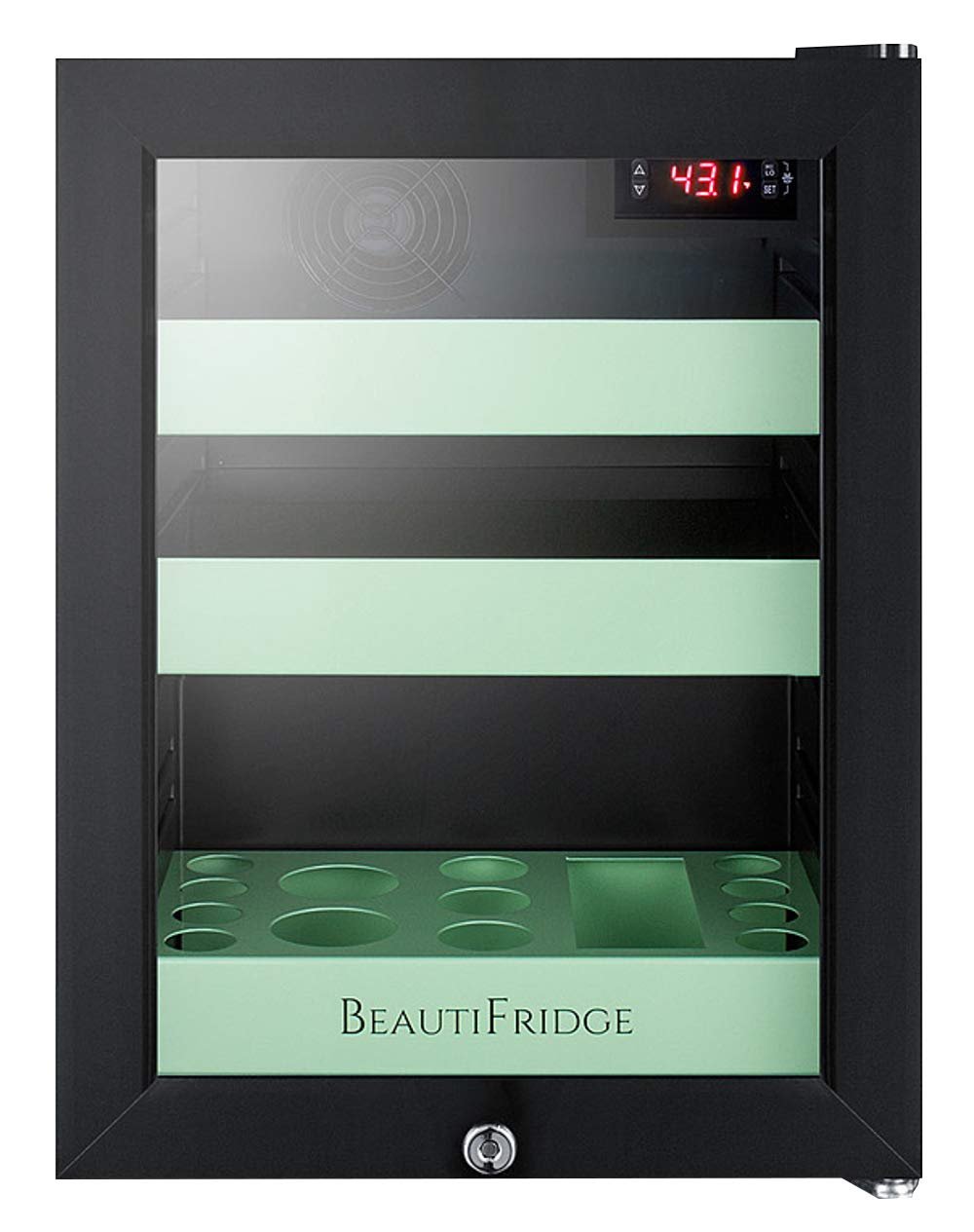 Summit Appliance Lx114Lg Beautifridge Compact Cosmetics Cooler With Glass Door, Black 0.85 Cu.Ft Capacity, Digital Thermostat, A