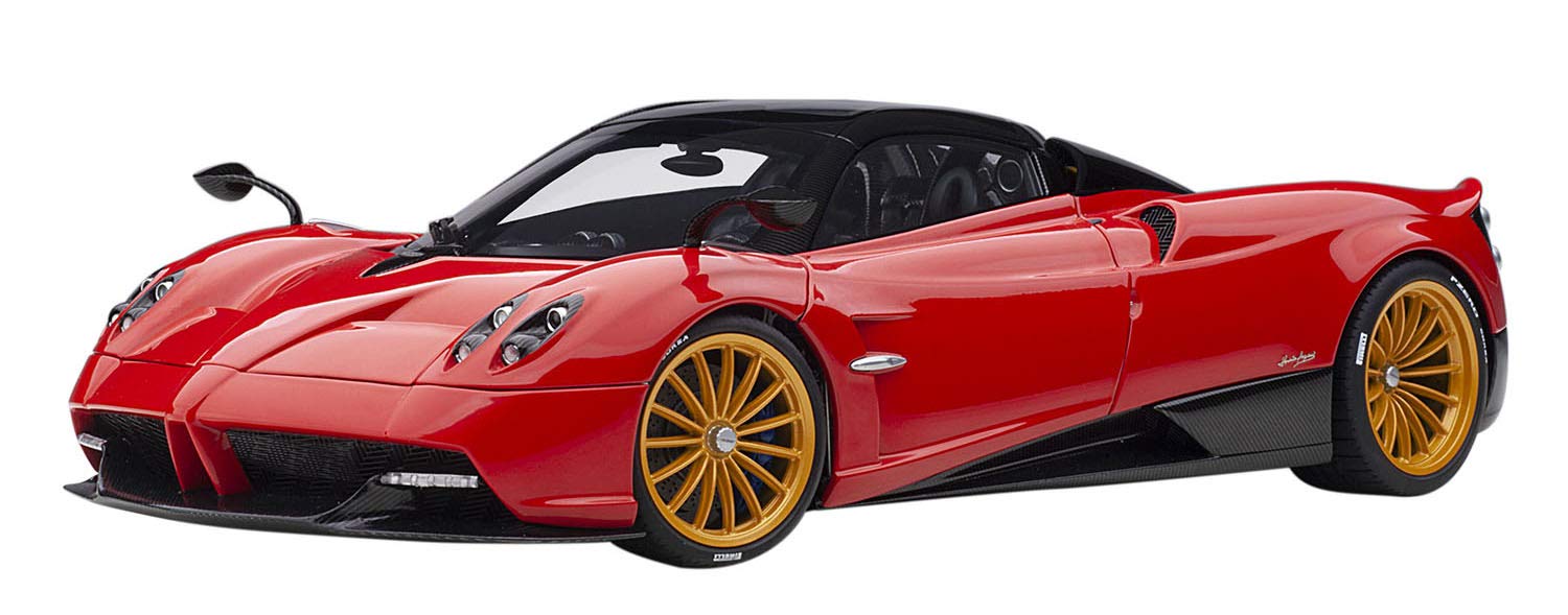 Pagani Huayra Roadster Rosso Monza Red And Carbon With Luggage Set 1/18 Model Car By Autoart 78287