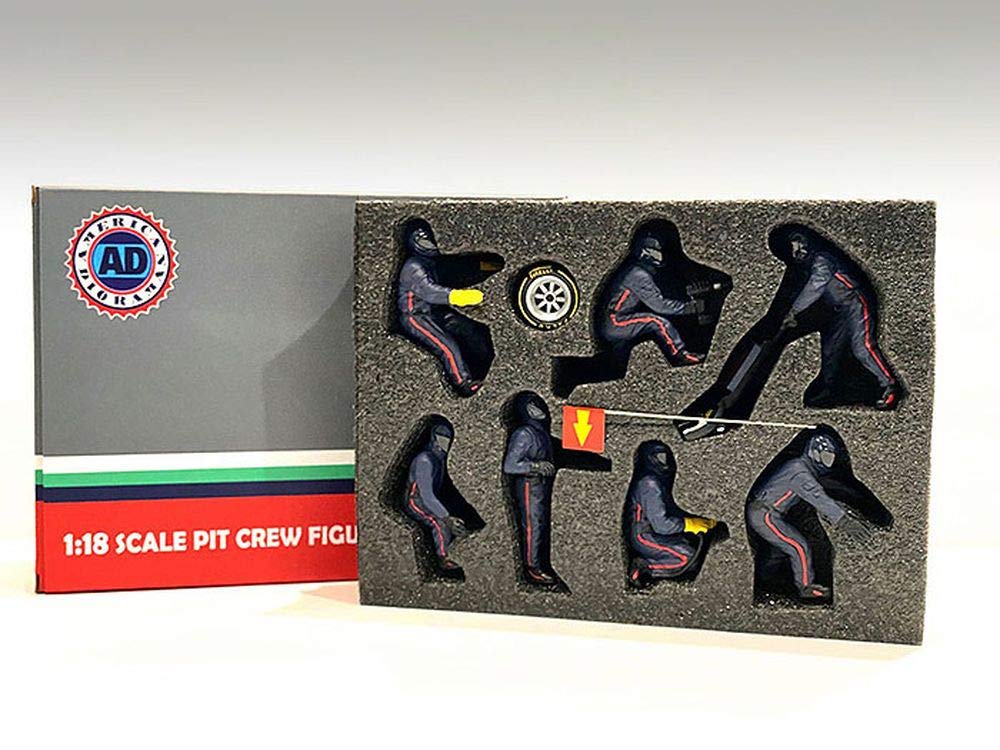 Formula One F1 Pit Crew 7 Figurine Set Team Blue For 118 Scale Models By American Diorama 76552