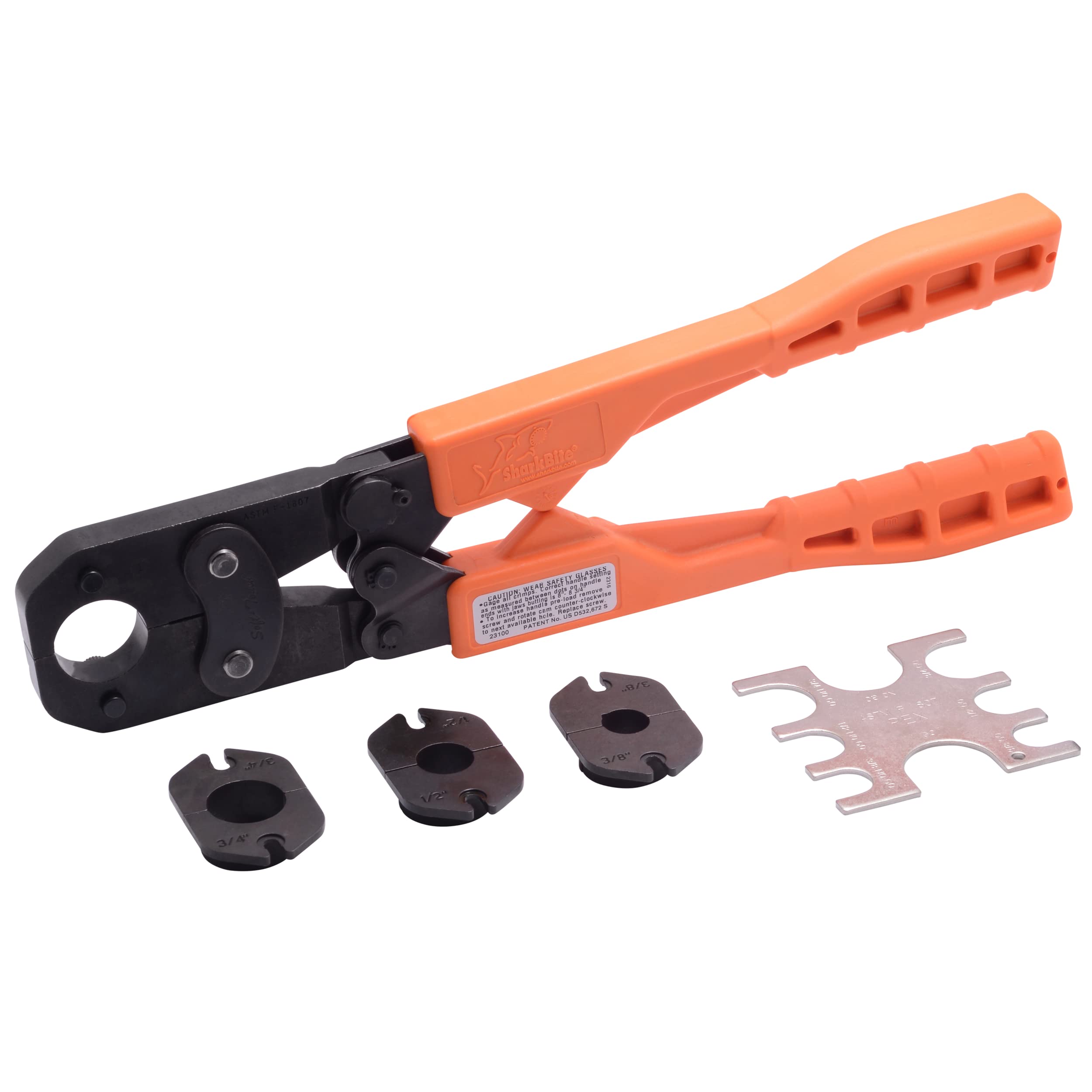 Sharkbite 3/8 Inch Pex Crimp Tool Multi-Head Kit, Orange Handles, Plumbing Fittings, 23100