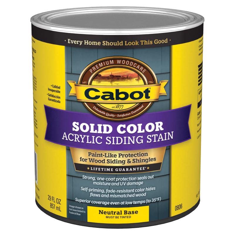 Cabot Solid Tintable Neutral Base Water-Based Acrylic Siding Stain 1 Qt.