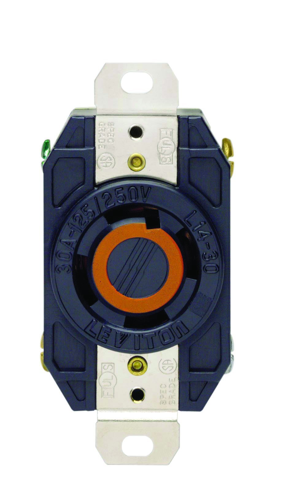 Leviton Locking Receptacle 3 Pole, 4 W 30 Amp L 14 - 30 R Blk Csa Bx