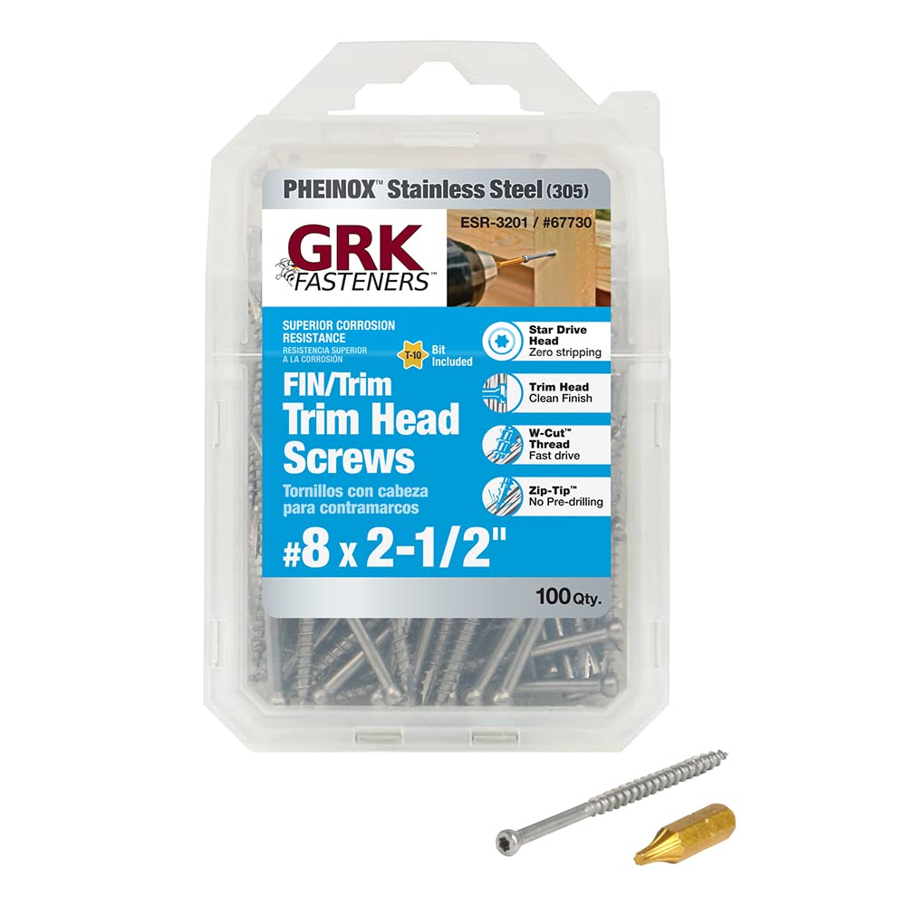 Grk 67730#8 X 2-1/2'' Fin/Trim       305 Stainless Steel Finish Screws 100 Count