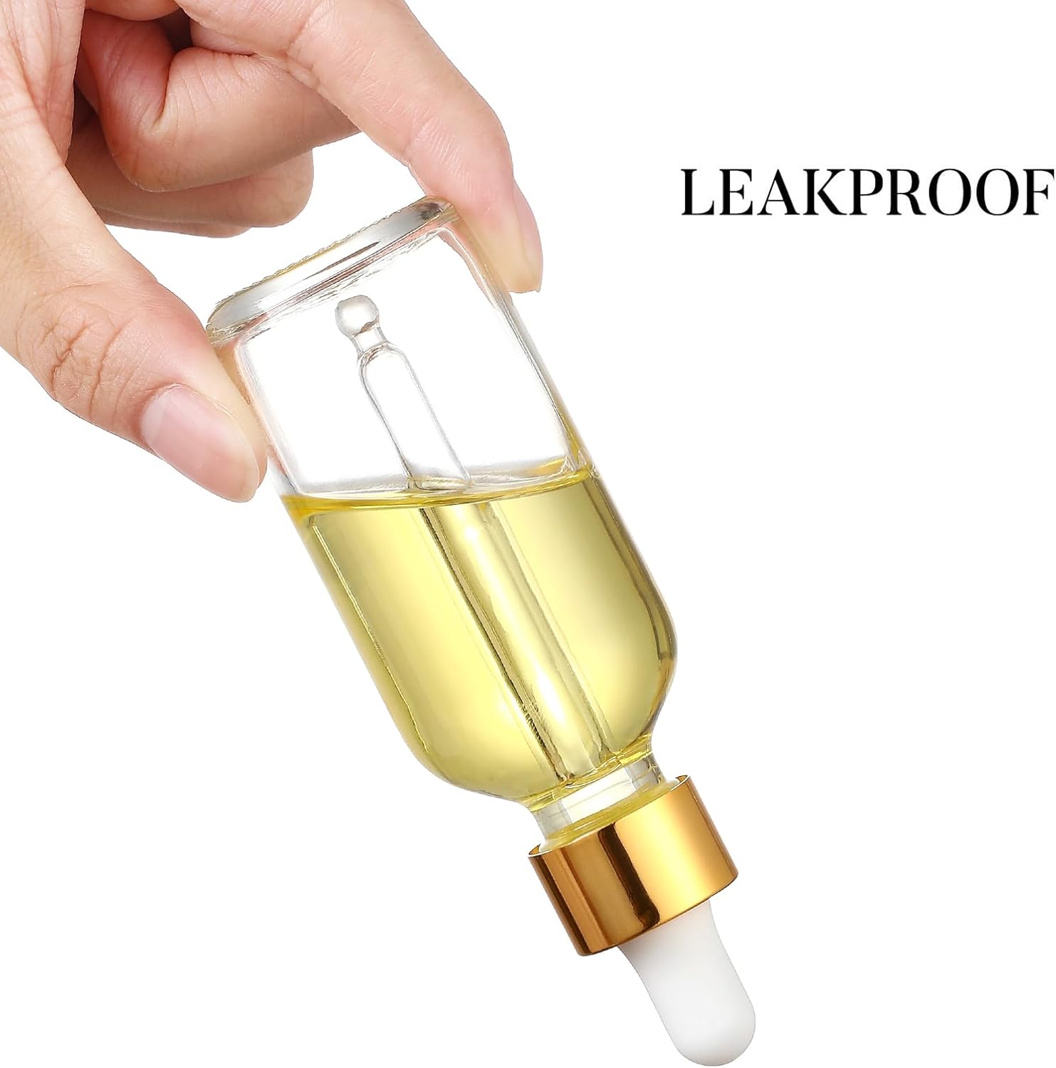 Aozita 4 Pc, 1 oz Golden Cap Clear Dropper Bottles (30ml) with 1 Funnel & 4 Labels - Glass Tincture Bottles with Eye Droppers - Leakproof Essential Oil Bottles for Health, Personal Care & Beauty