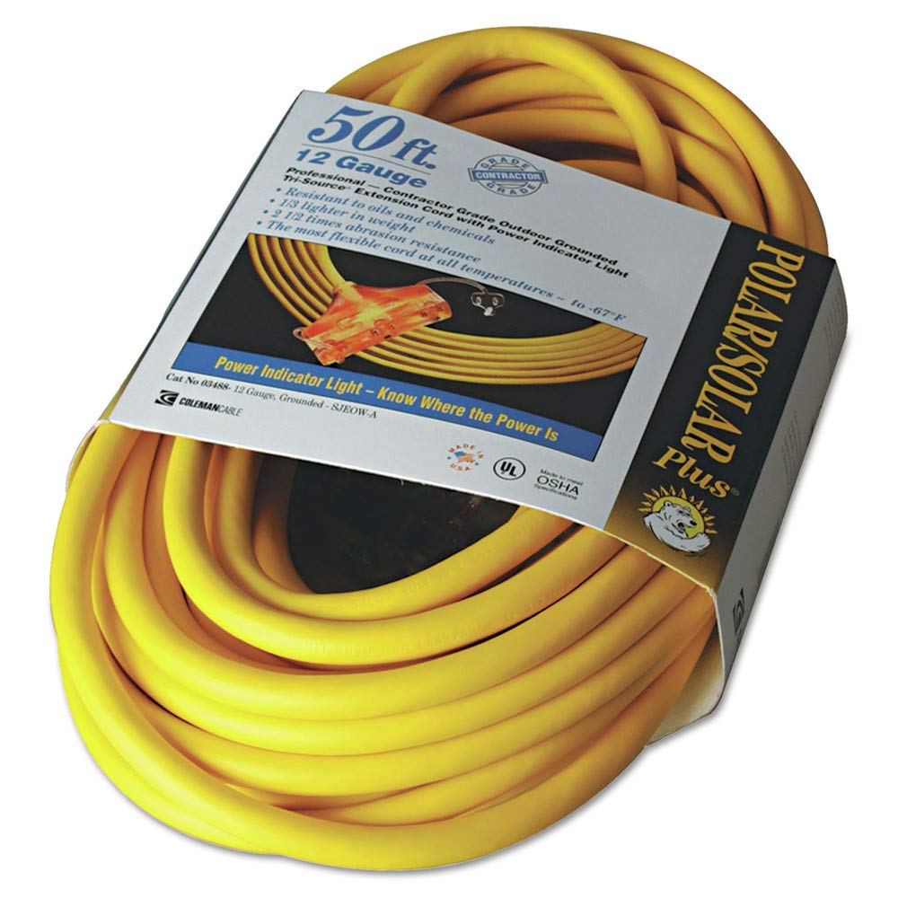 Cci 3488Sw0002 Polar/Solar Outdoor Extension Cord, 50 Ft, Three-Outlets, Yellow