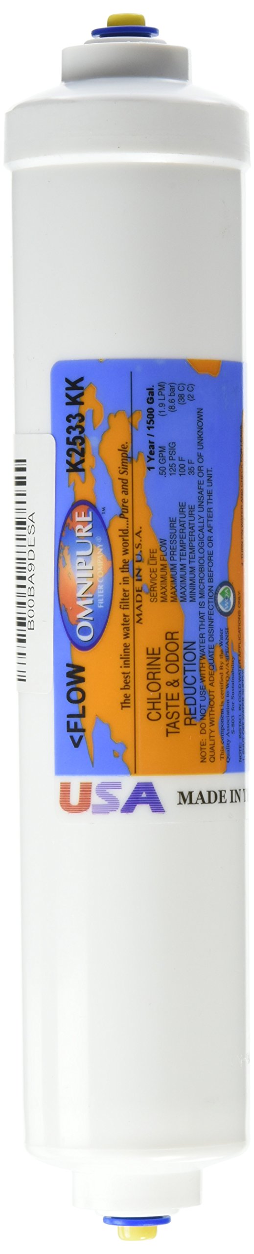 K2533 Kk 2 By 10 Inch Granular Activated Carbon Water Filter With 38 Female Quick Connect Fittings For Refrigerators, Under Sink