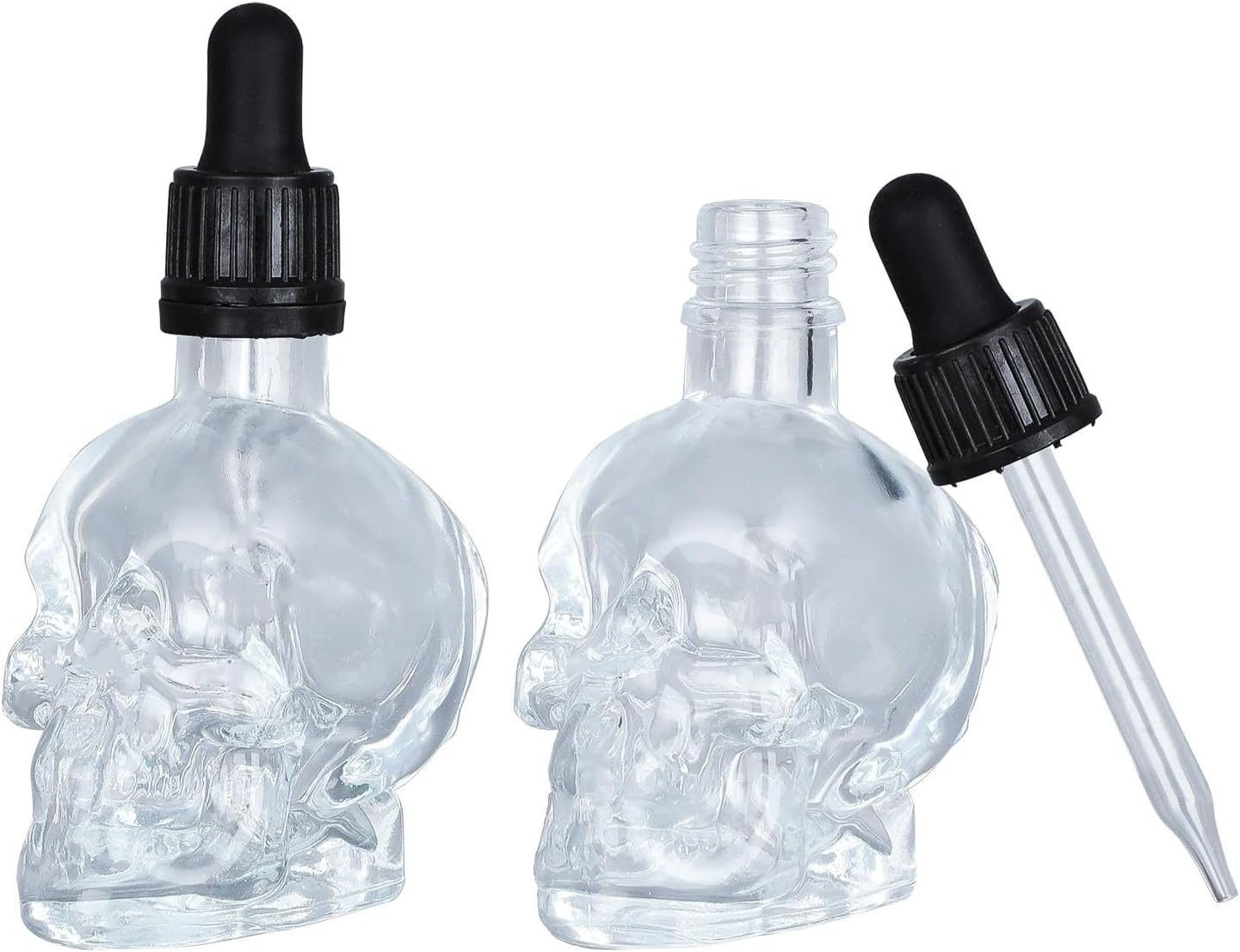 SDYAXCM PrinMobel Skull Glass Dropper Bottle - Set of 2-2 oz Small Empty Eye Dropper Bottle - For Aromatherapy Refillable Essential Oil, Beauty Oil Mix, Beard Oil, Flavor Oil Dispenser (Halloween)