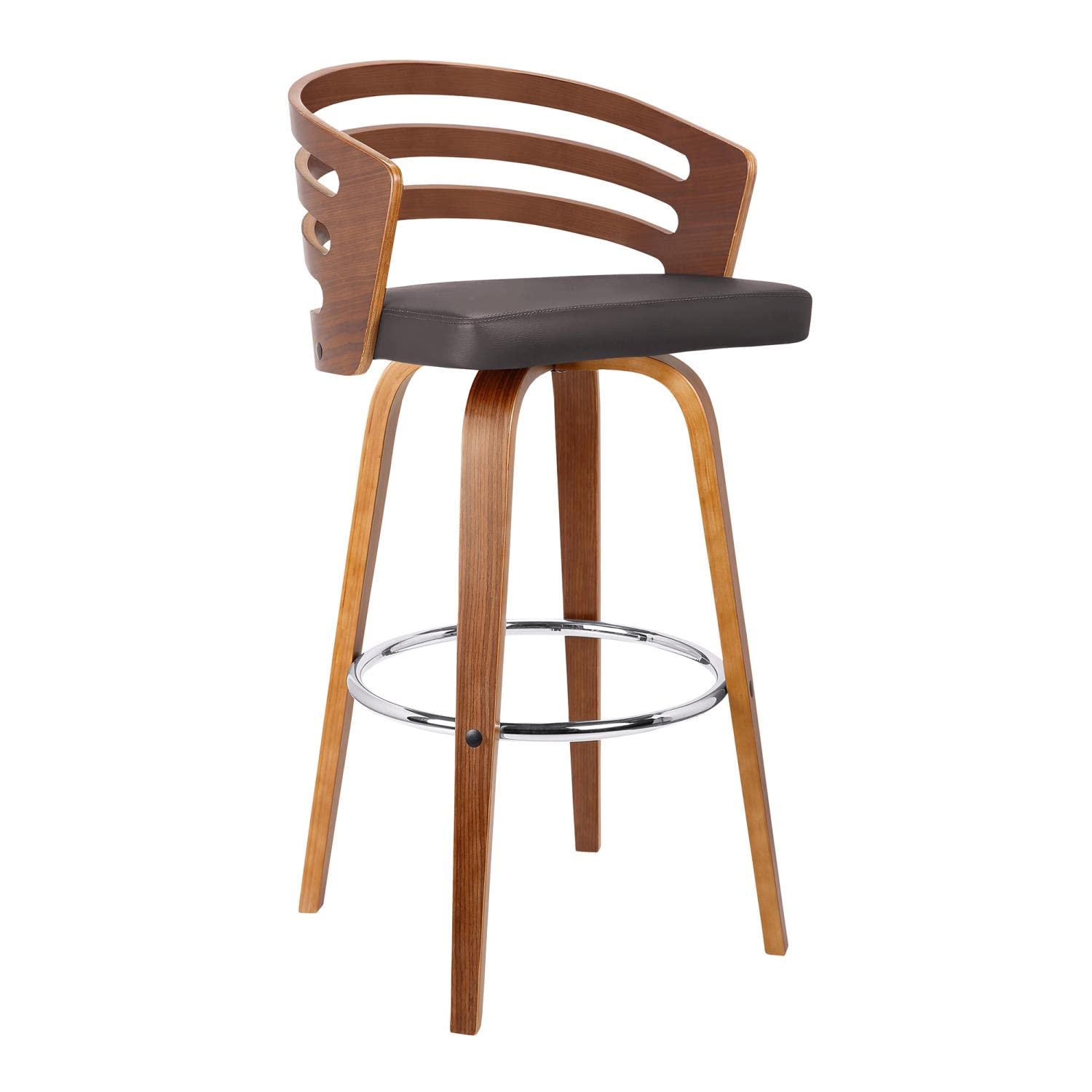 Armen Living Jayden Mid-Century Swivel Bar Height Barstool, 30'', Brown
