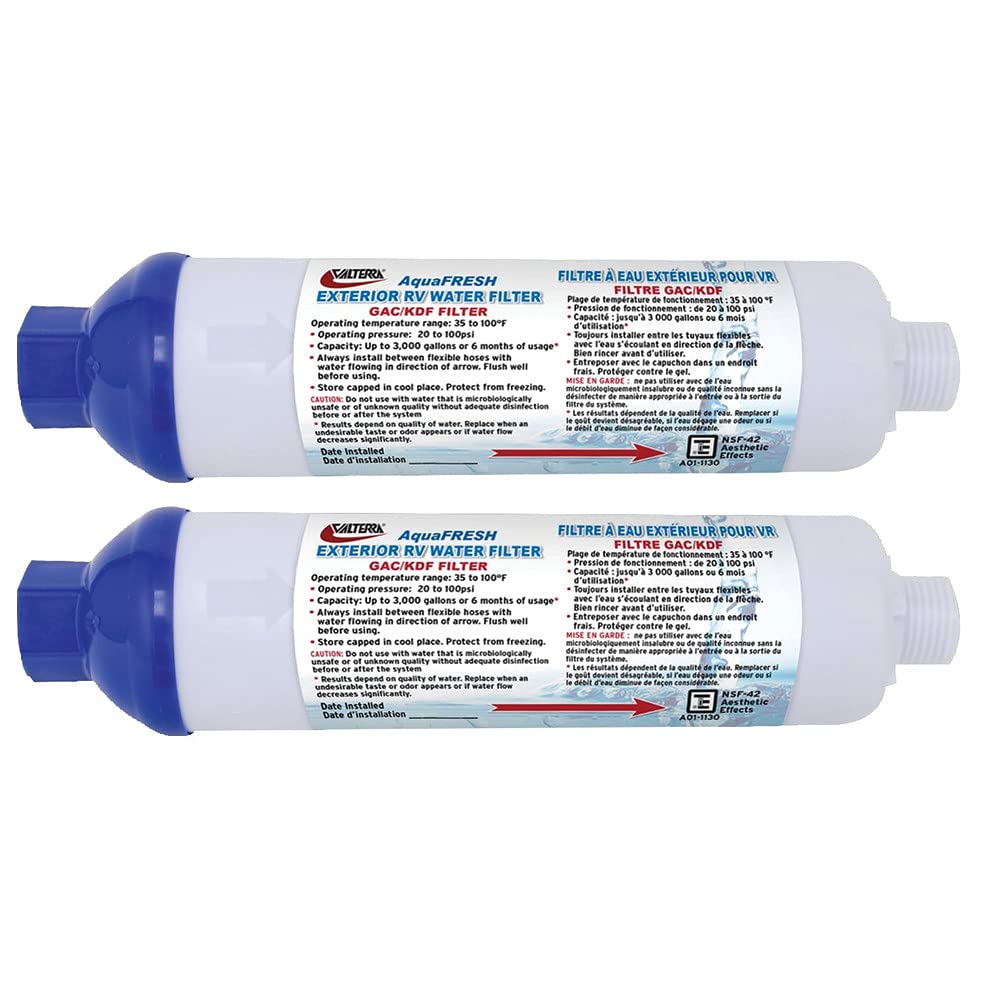 Valterra A01-1132Vp Aquafresh Replacement Exterior Rv Water Filter Whose Connections - Pack Of 2