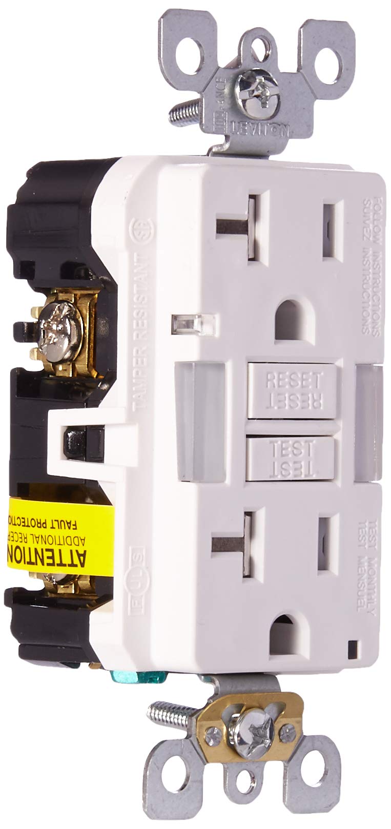 Leviton Gfnl2-W Self-Test Smartlockpro Slim Gfci Tamper-Resistant Receptacle With Guidelight And Led Indicator, 20-Amp, White