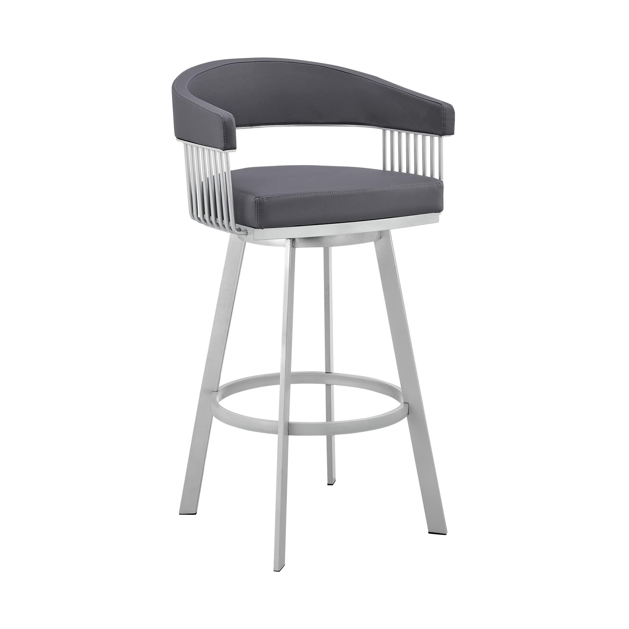 Armen Living Chelsea 29 Slate Grey Faux Leather And Silver Metal Bar Stool