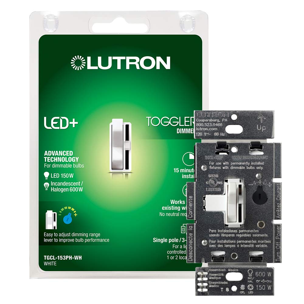 Lutron Toggler Led+ Dimmer Switch | 150-Watt Led, Single-Pole/3-Way | Tgcl-153Ph-Wh | White