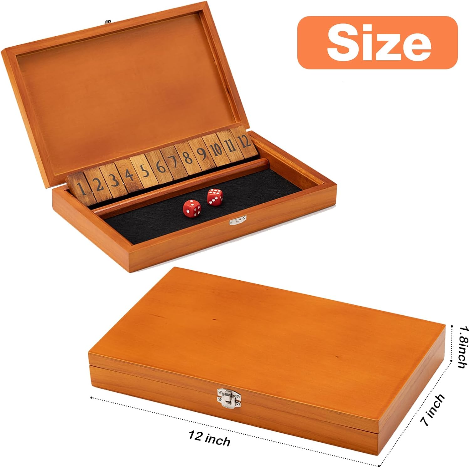 Crobyi Shut The Box Dice Game with 12 Numbers and Lid, Wooden Classic Board Game with 4 Dice, Gift Package & Shut-The-Box Rules, Close The Box Gam for Kids, Adults, Family, Classroom, Home & Pub