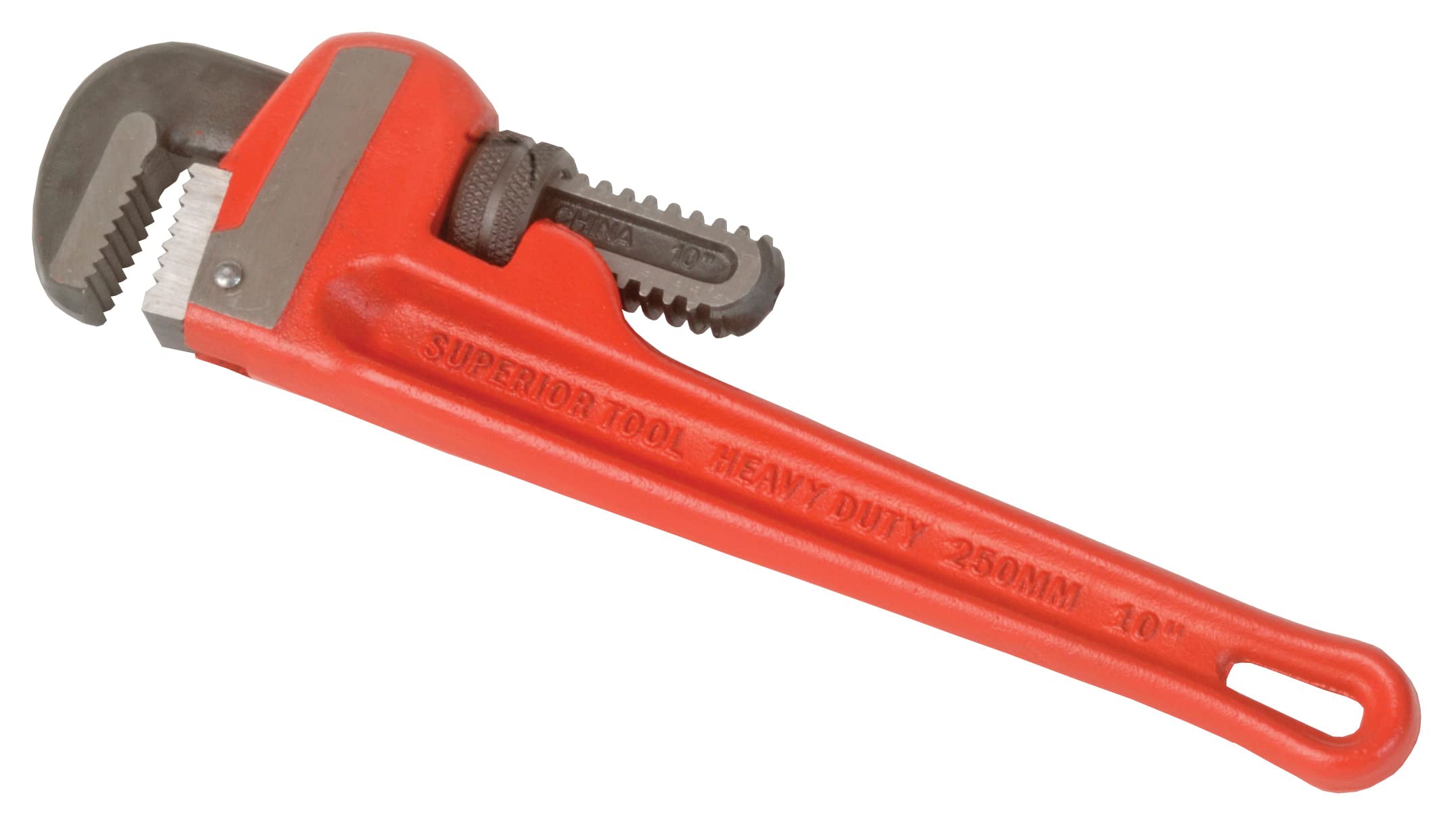 Superior Tool 02810 Heavy Duty Straight Cast-Iron Handled Pipe Wrench 1-1/2 Inch Jaw-Ten Inch Pipe Wrench With One And A Half In