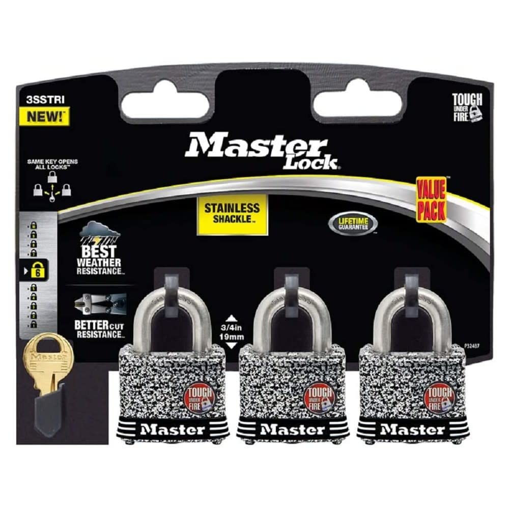 Master Lock Padlock 1 9/16In Pin Tumbler Keyed Dual Ball Bearing 3Pk