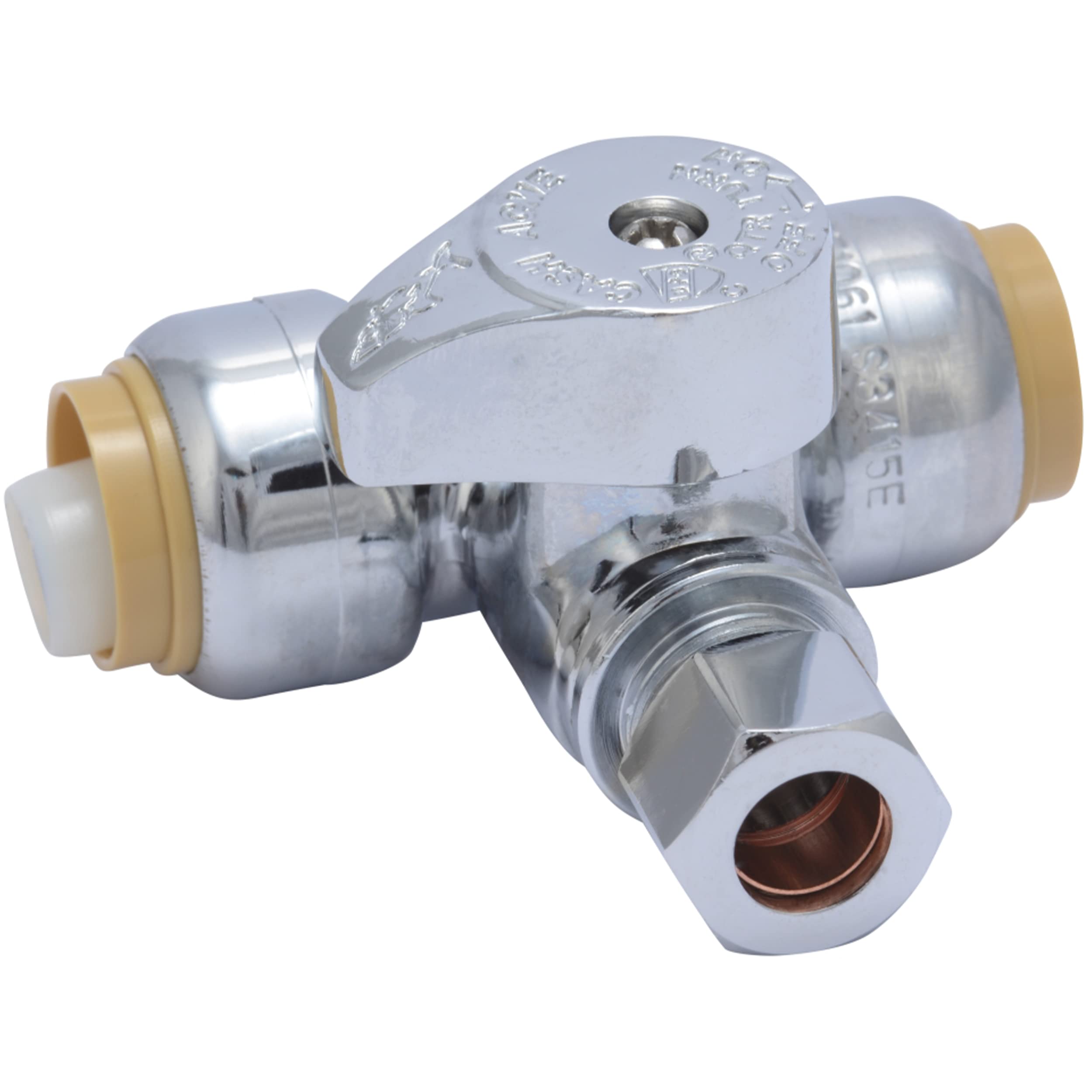 Sharkbite 1/2 X 1/2 X 3/8 Inch Compression Tee Stop Valve, Push To Connect Brass Plumbing Fitting, Pex Pipe, Copper, Cpvc, Pe-Rt