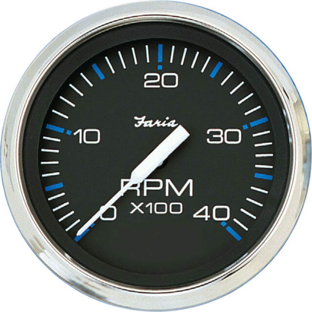 Faria Beede 33742 Chesapeake Stainless Steel Tachometer (4000 Rpm) Diesel - 4'''', Black
