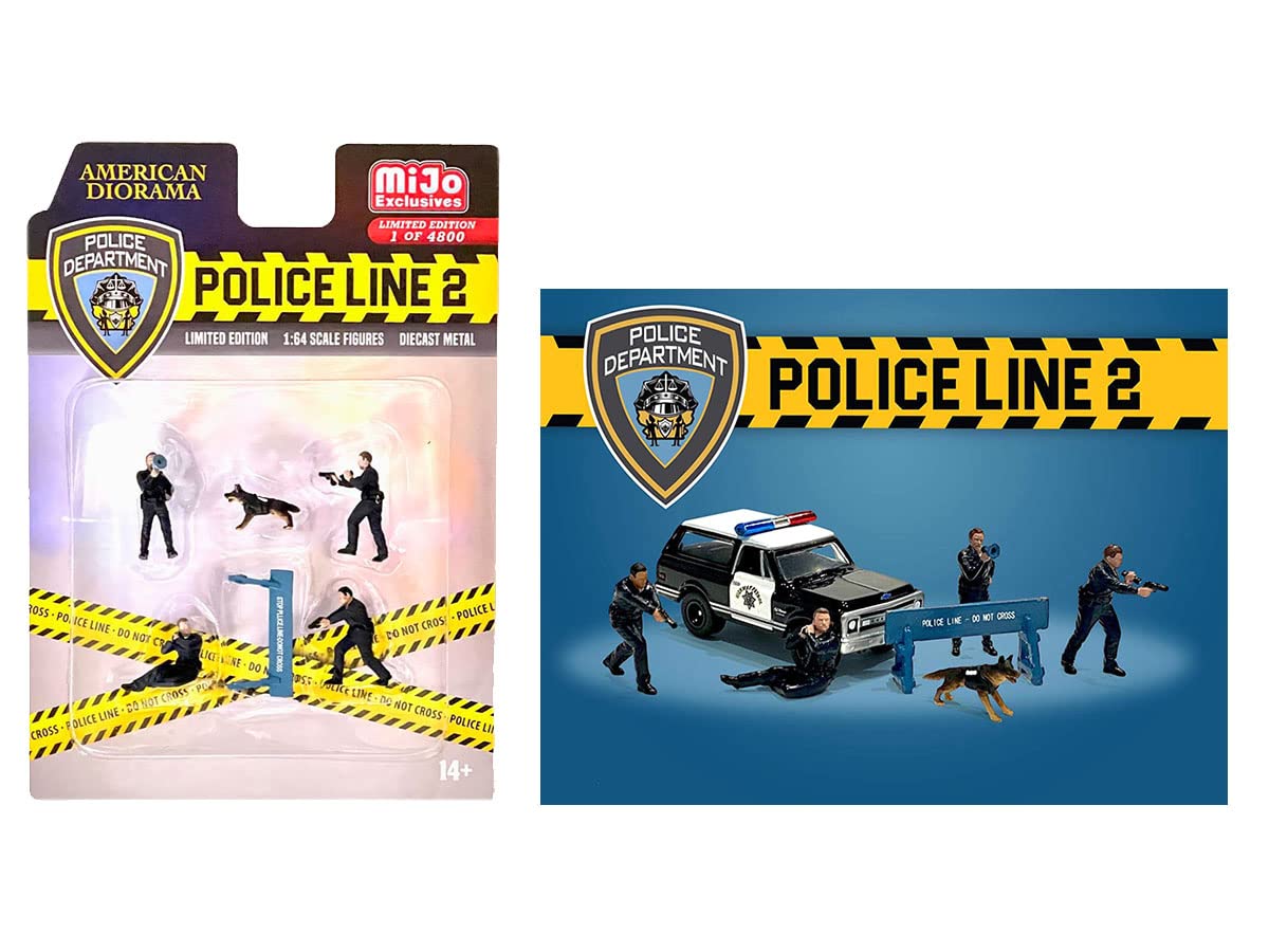Police Line 2'' 6 Pc Diecast Set (4 Police Figures, 1 Dog Figure And 1 Accessory) Ltd Ed To 4800 Pcs For 1/64 Scale Models By Am