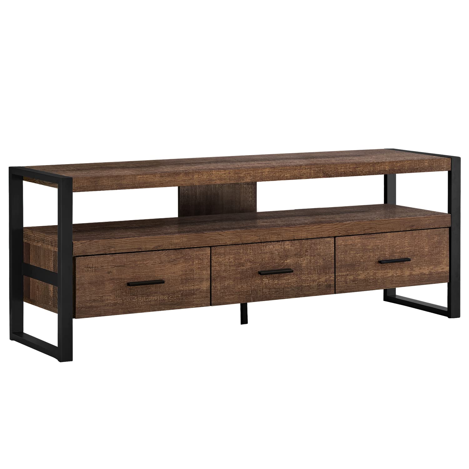 Monarch Specialties Tv Stand-Console With 3 Drawers And Shelves-Industrial Modern Style Entertainment Center With Metal Legs, 60