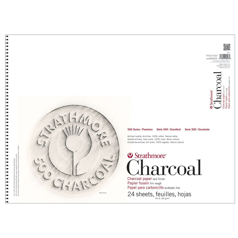 Strathmore Paper 500 Series Charcoal Pad, 18''X24'', White, 24 Sheets