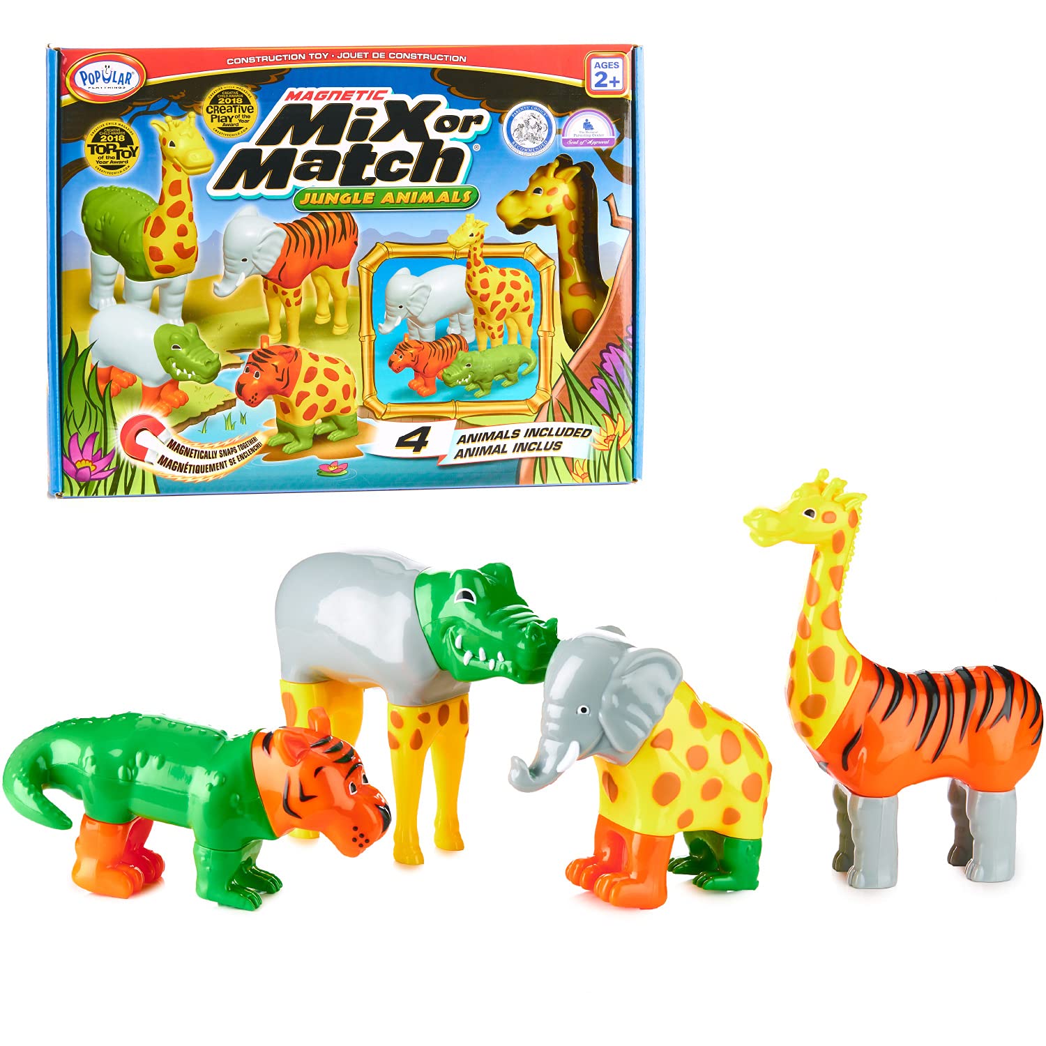 Magnetic Mix Or Match Jungle Animals Toy Play Set, 16 Pieces