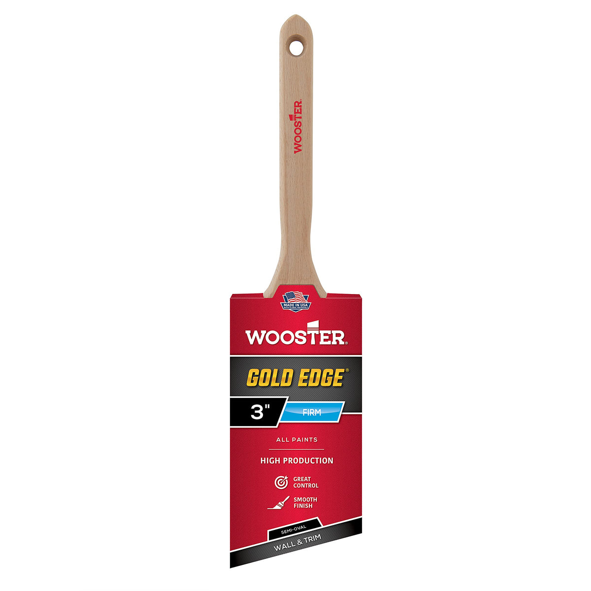 Wooster 5236-3 Series 5236 3'' Edge Semioval Angle Brush, 3 Inch, Gold,White