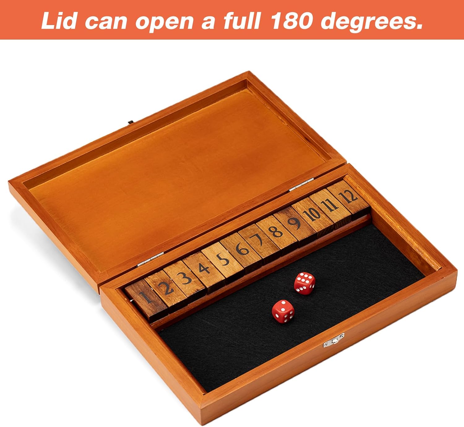 Crobyi Shut The Box Dice Game with 12 Numbers and Lid, Wooden Classic Board Game with 4 Dice, Gift Package & Shut-The-Box Rules, Close The Box Gam for Kids, Adults, Family, Classroom, Home & Pub