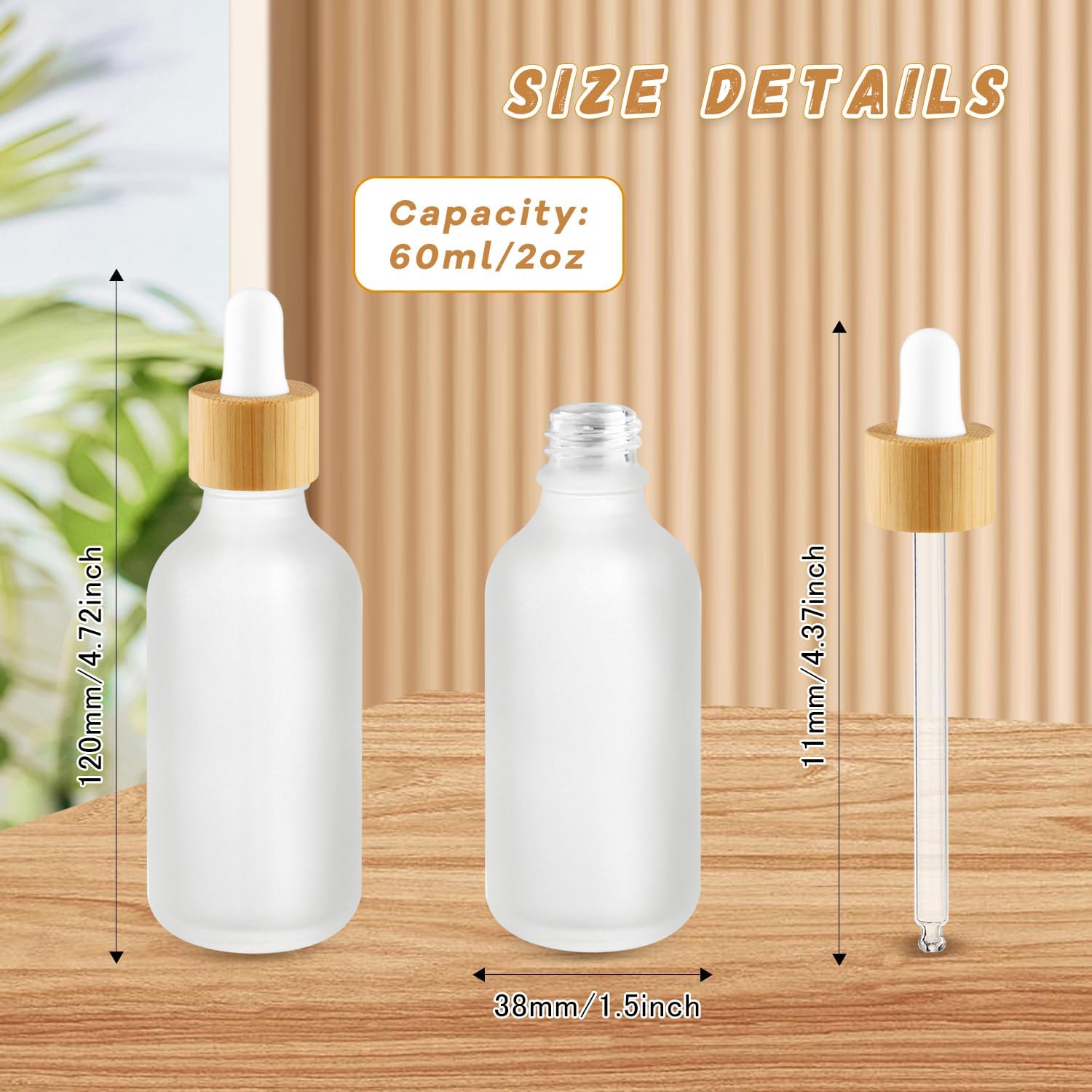 Cositina 12 Pcs Frosted Glass Dropper Bottle Refillable Essential Oil Container Jars with Eye Dropper & Bamboo Lids for Perfume Sample Cosmetic Liquid Travel - 60ml/2oz