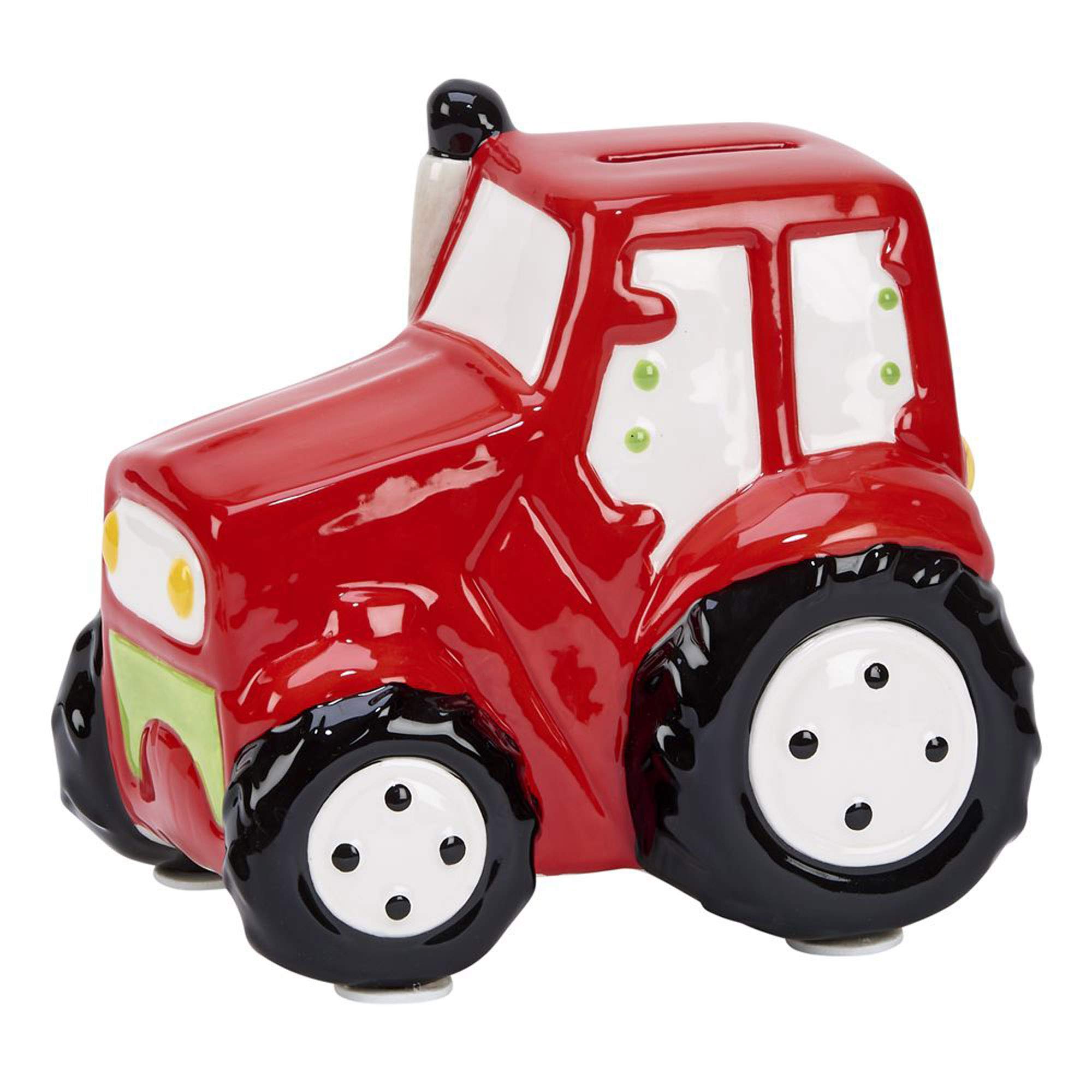 Creative Gifts International Red Harvesting Farm Tractor Piggy Bank, 6'' X 6'', Shiny Ceramic Finish, Gift Box Included