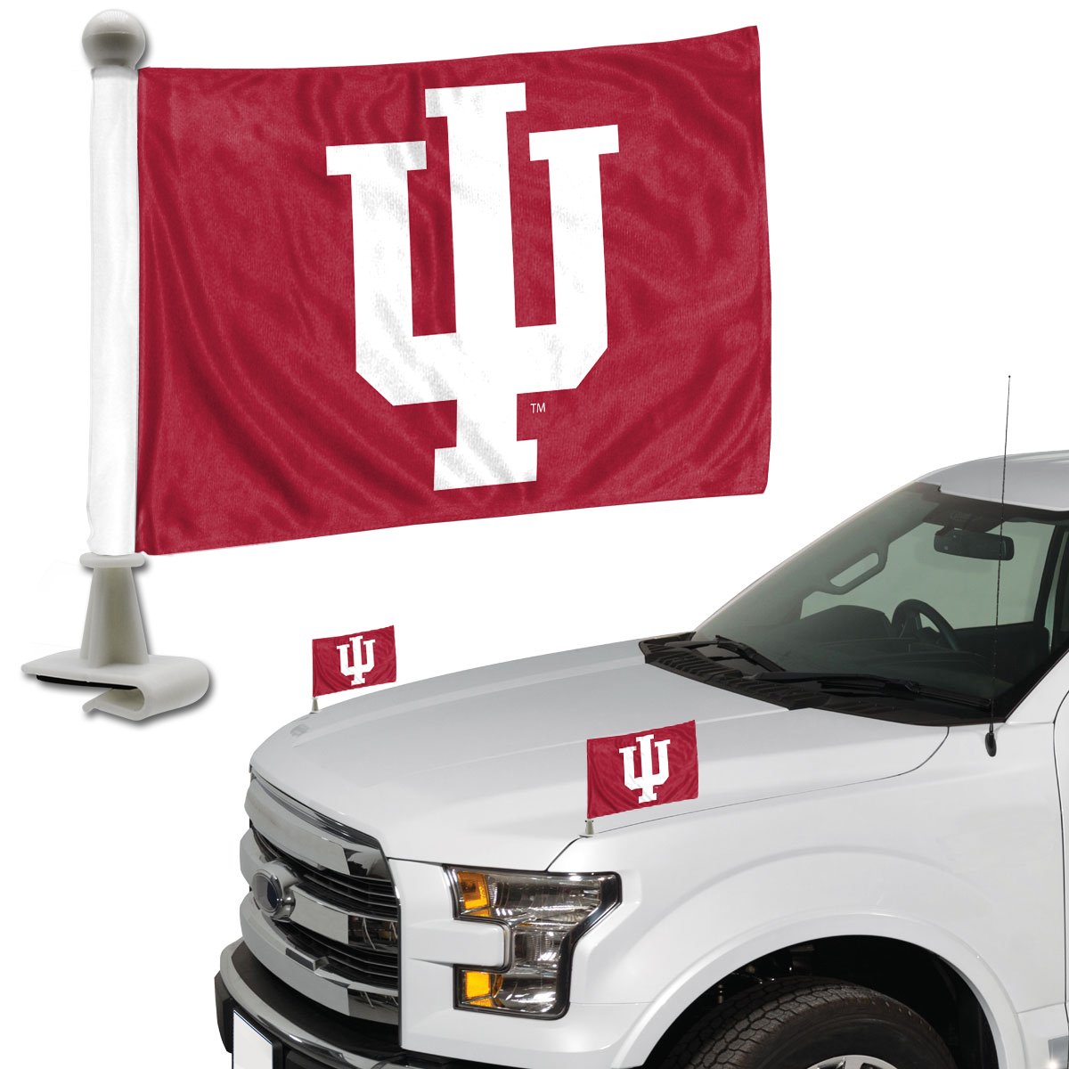 Fanmats 63092 Indiana Hooisers Ambassador Car Flags - 2 Pack Mini Auto Flags, 4In X 6In, Perfect For Hood Or Trunk