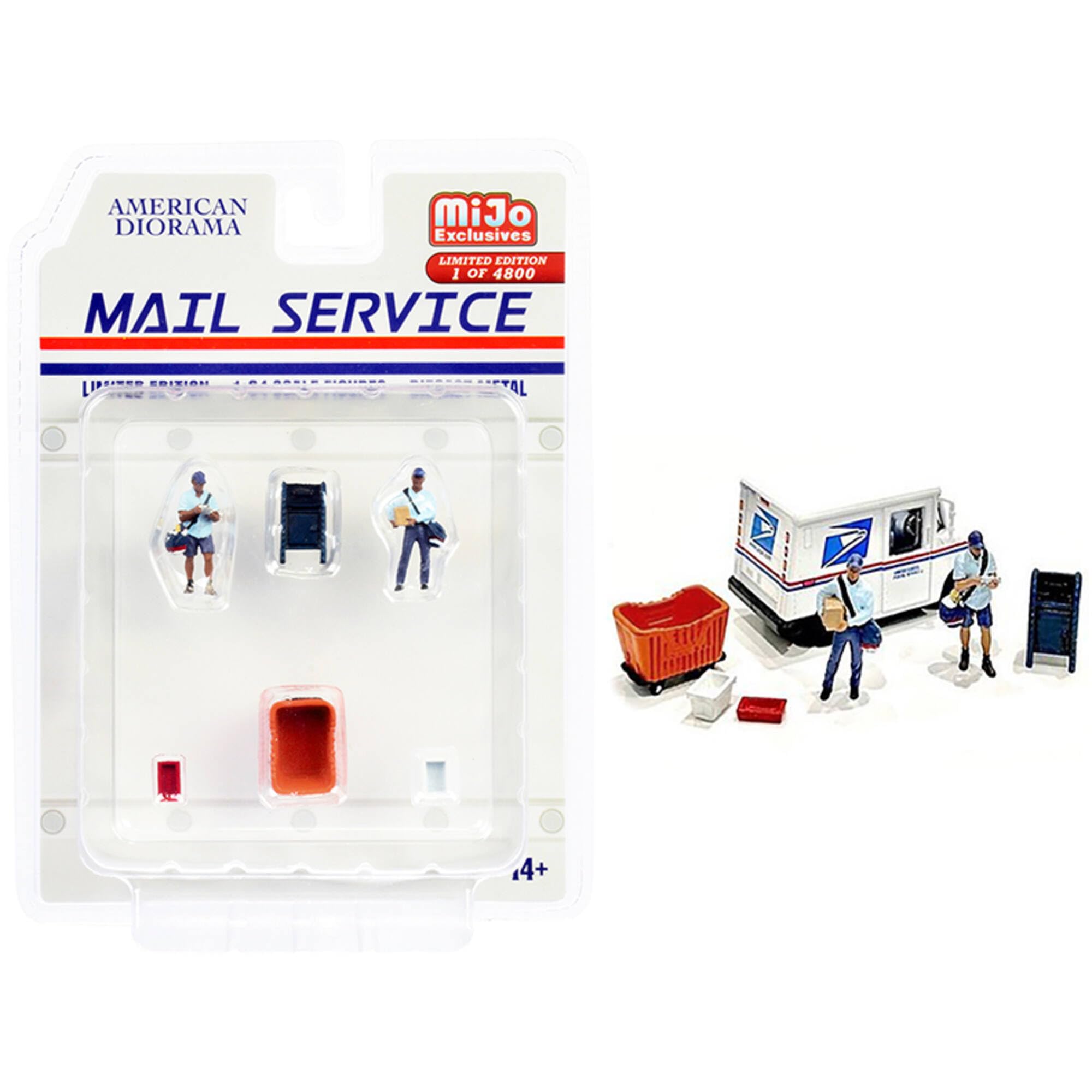 Mail Service 6 Piece Diecast Set (2 Male Mail Carrier Figurines And 4 Accessories) Ltd Ed To 4800 Pcs 1/64 Scale Models By Ameri