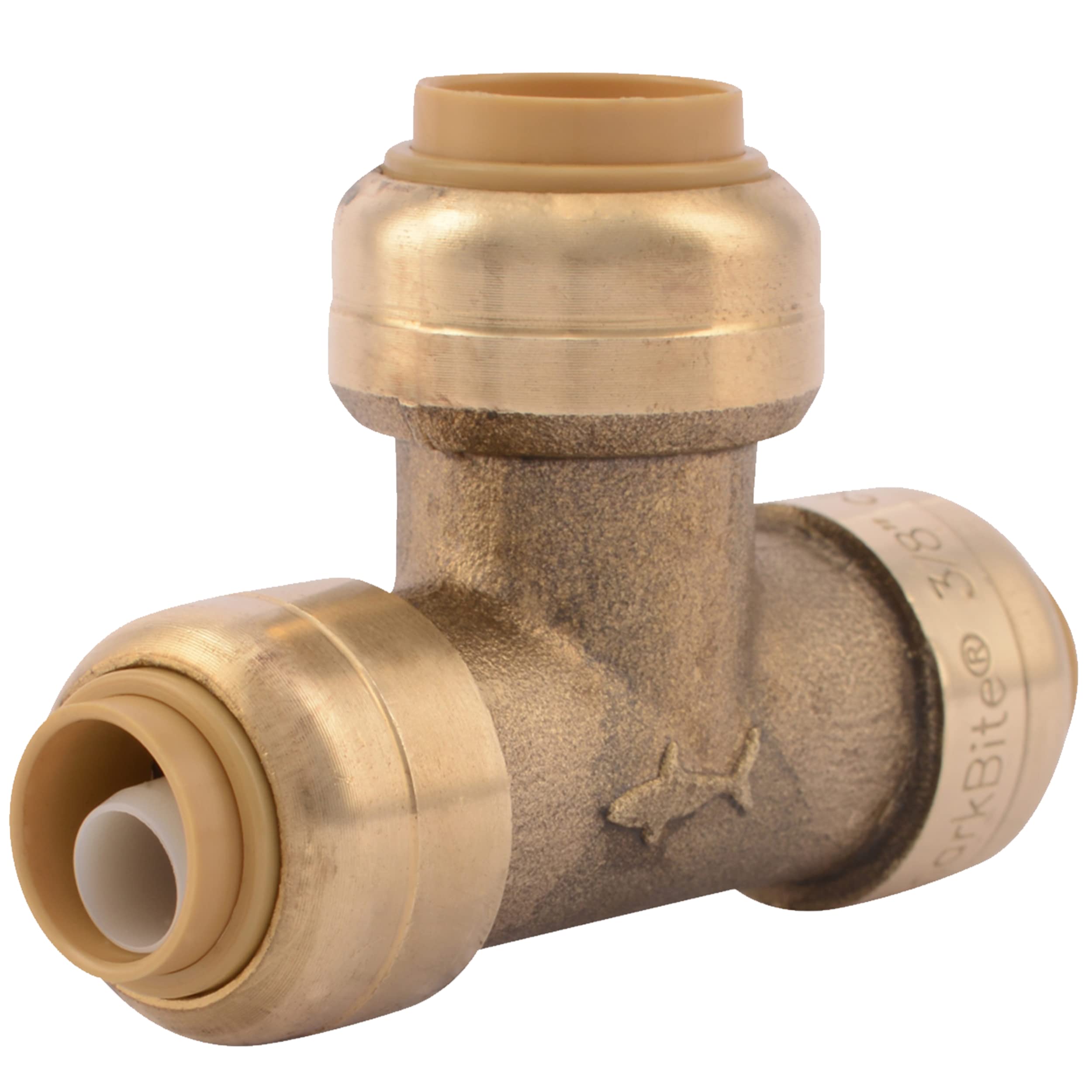 Sharkbite 3/8 Inch (1/2 Inch Od) X 3/8 Inch (1/2 Inch Od) X 1/2 Inch Reducing Tee, Push To Connect Brass Plumbing Fitting, Pex P