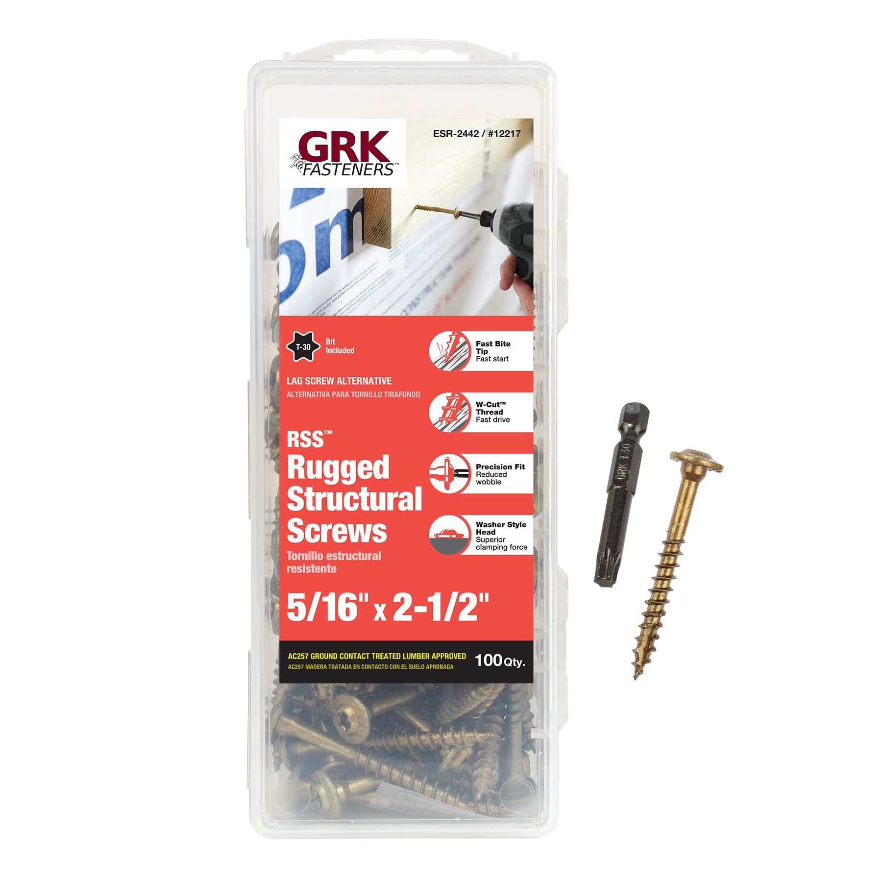 Grk Fasteners-12217 Rss516212Hp Rss Handypak 2-1/2-Inch Structural, 100 Screws Per Package (772691122179), 5/16'' X 2-1/2'', Gol