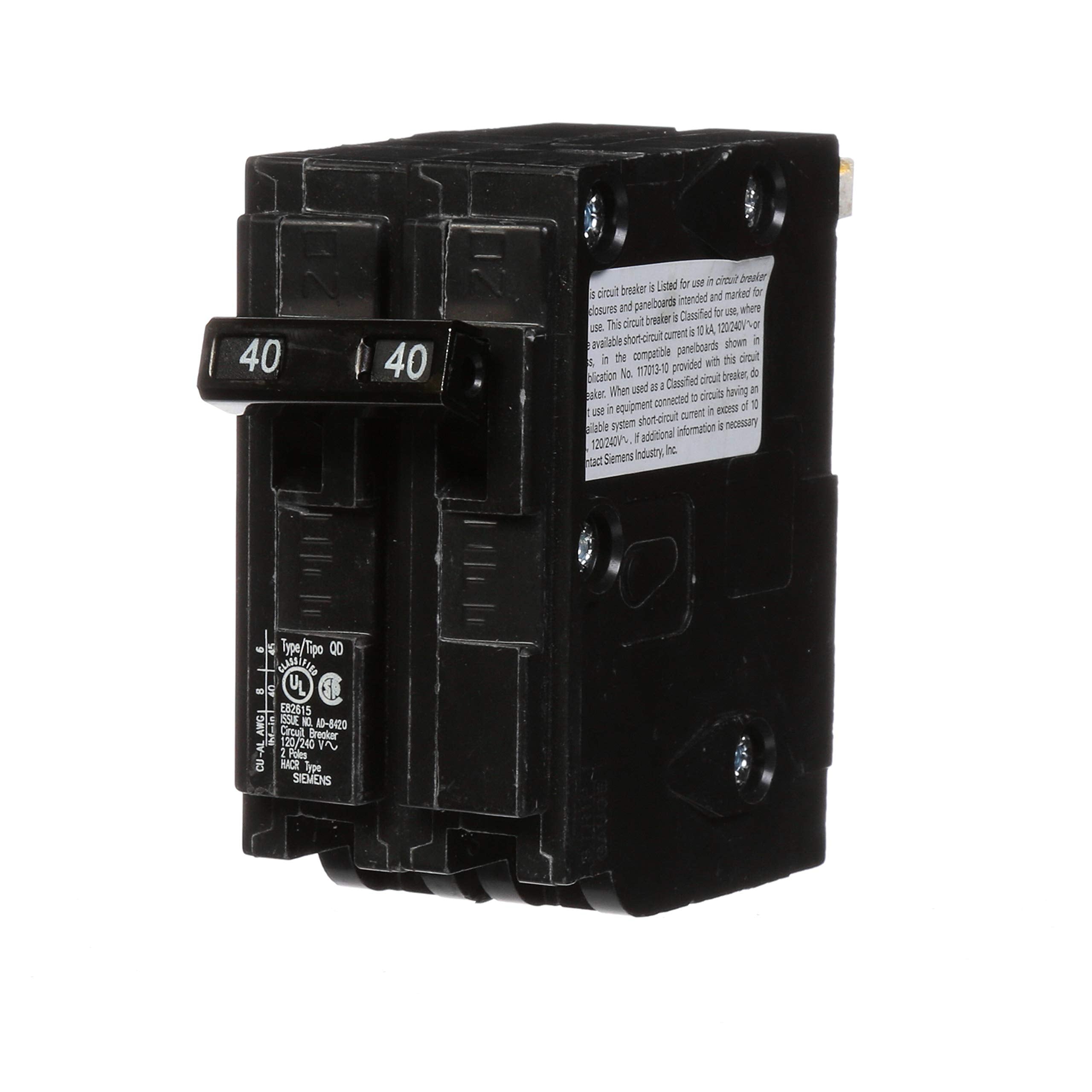 Siemens -Hi, 40 Amp, Siemens D240 Circuit Breaker, Qo Replacement, Double Pole, Shown In The Image