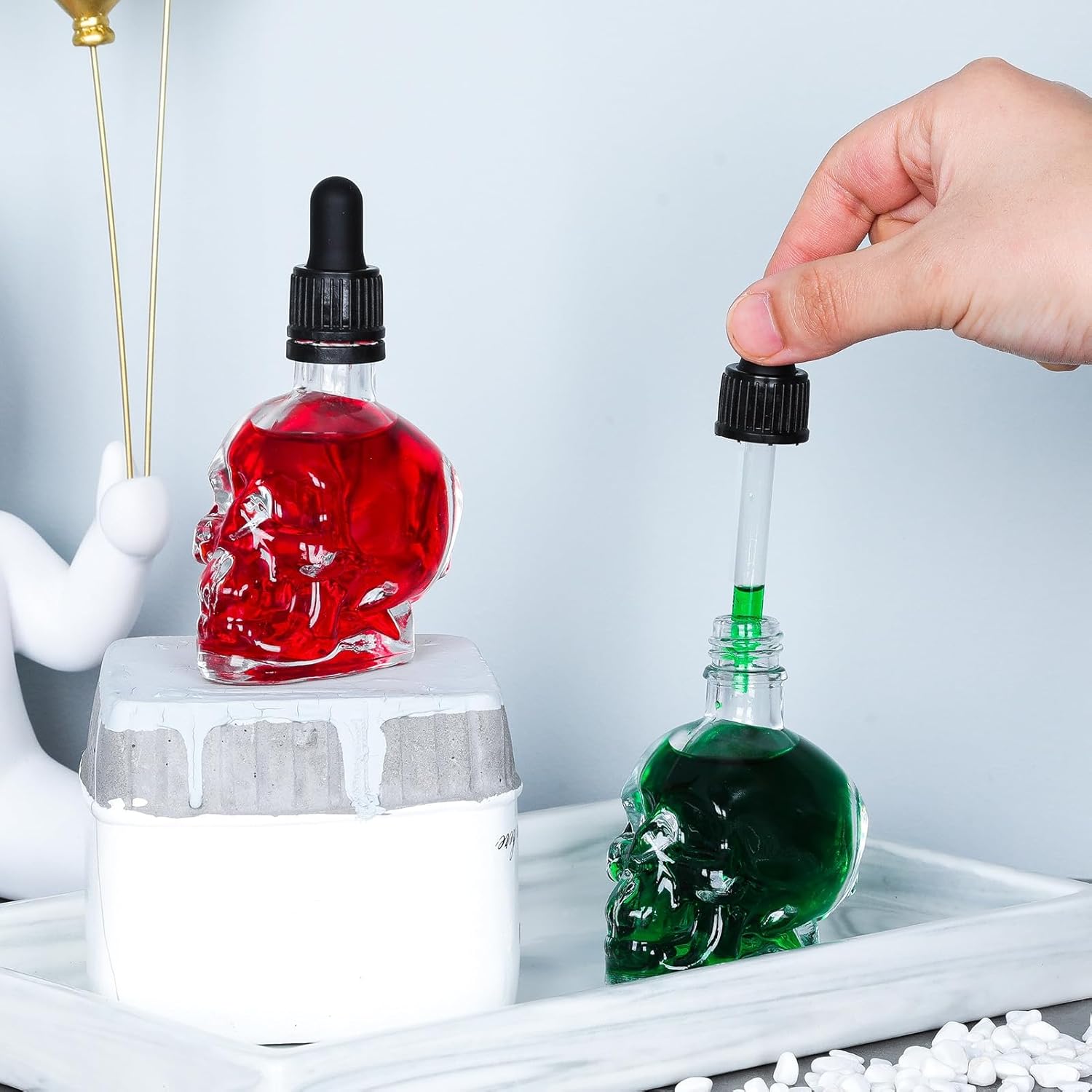 SDYAXCM PrinMobel Skull Glass Dropper Bottle - Set of 2-2 oz Small Empty Eye Dropper Bottle - For Aromatherapy Refillable Essential Oil, Beauty Oil Mix, Beard Oil, Flavor Oil Dispenser (Halloween)