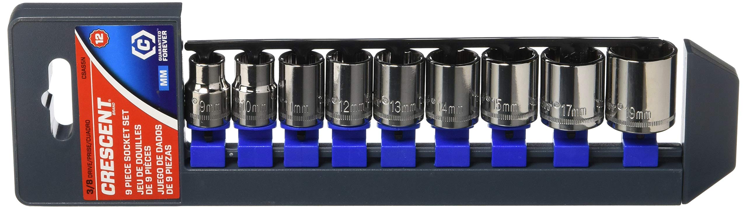 Crescent 9 Pc 38 Drive 12 Point Standard Metric Socket Set - Csas5N