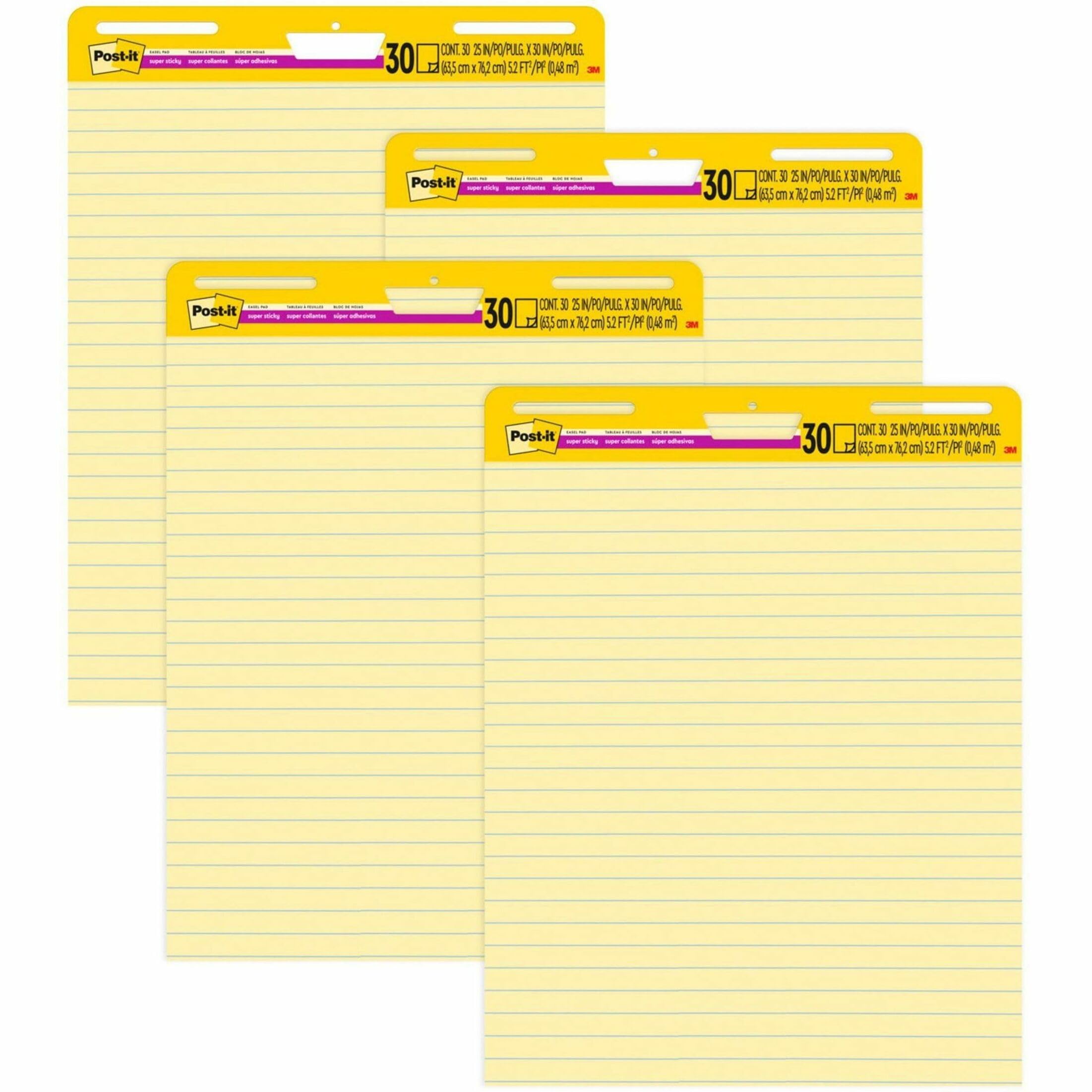 Post-It Super Sticky Easel Pad, 25 In X 30 In Sheets, Yellow Paper With Lines, 30 Sheets/Pad, 4 Pads/Pack, Great For Virtual Tea