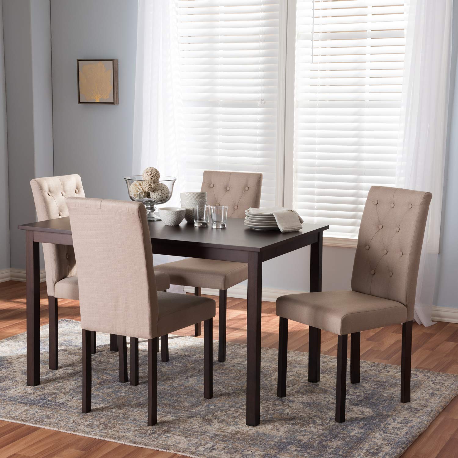 Baxton Studio Gardner 5 Piece Tufted Dining Set In Brown And Beige