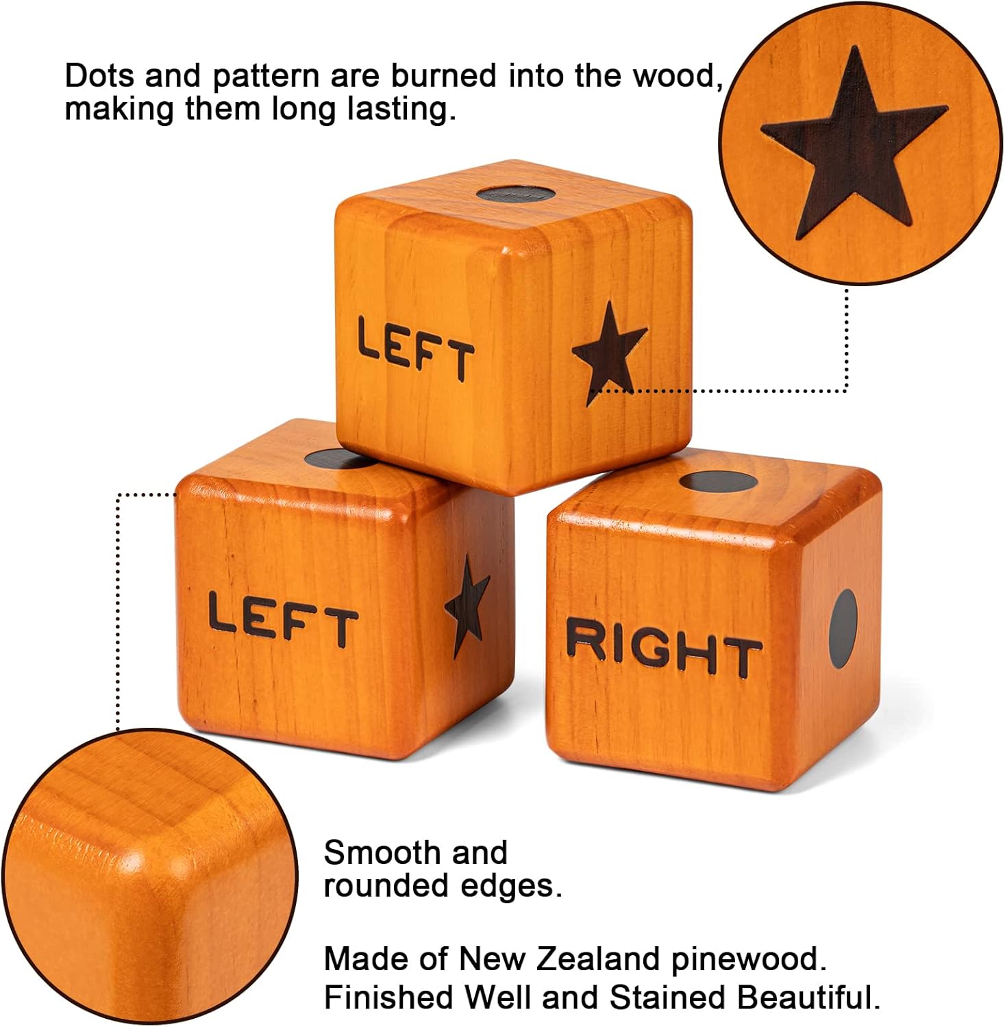 Crobyi Giant Right Center Left Dice Game with 24 Large Chips & Carry Bag. 3.5" Giant Wooden Outdoor & Lawn Dice Game for Family.