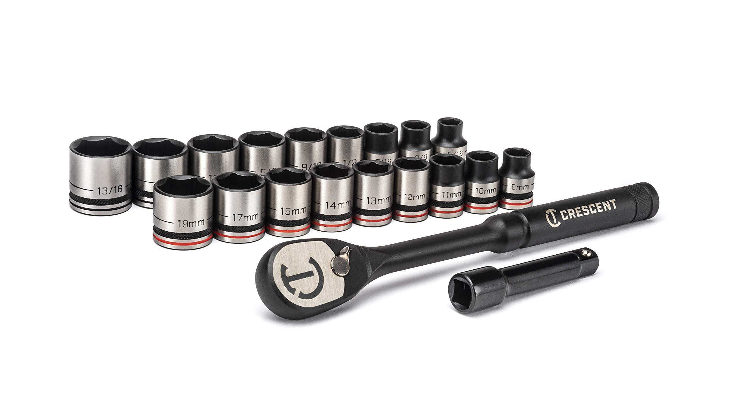 Crescent 20 Pc X10 38 Drive 6 Point Standard Saemetric Mechanics Tool Set - Csws38B
