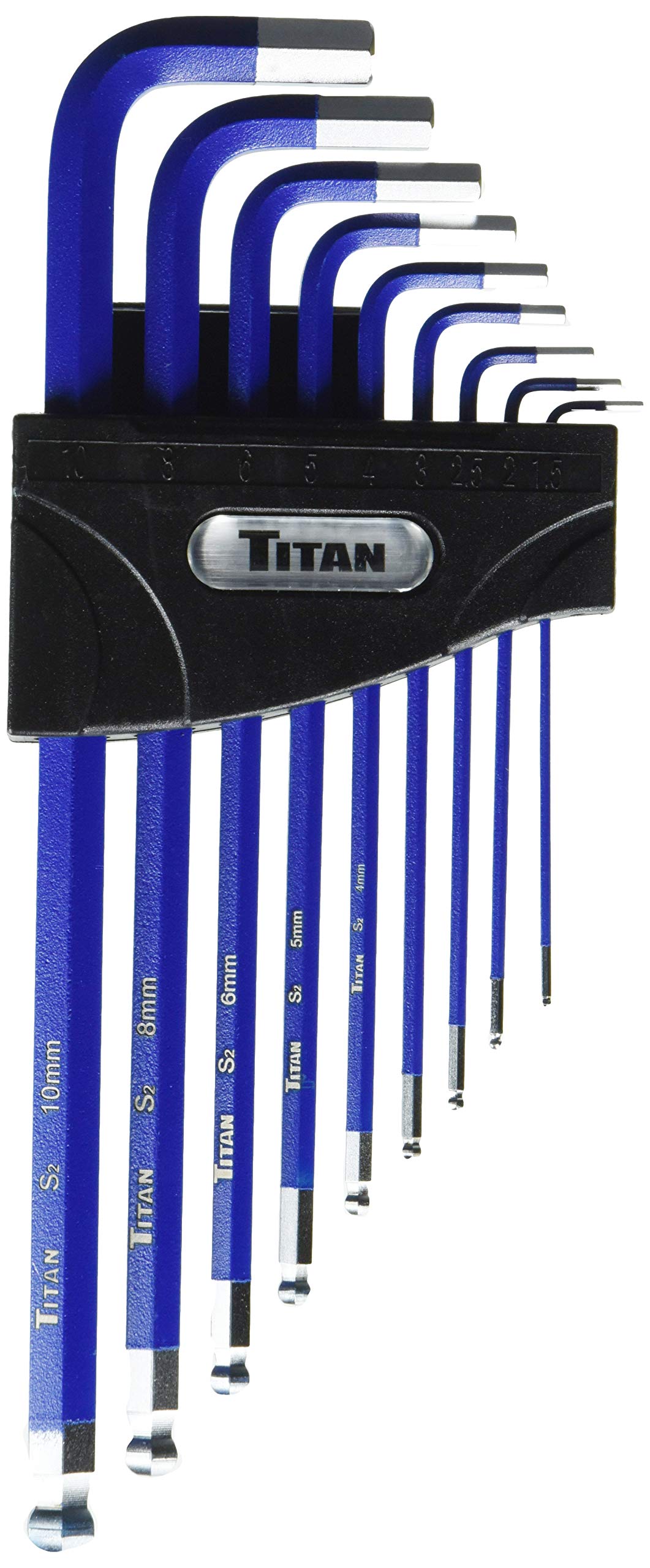 Titan 12714 9-Piece Extra-Long Arm Ball Tip Metric Hex Key Set , Blue