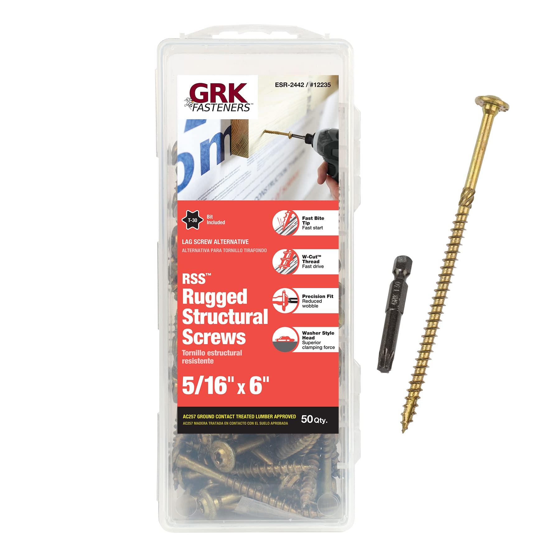 Grk 772691122353 12235 5/16'' X 6'' Rss Rugged Structural Screws 50 Count, No Size, Gold