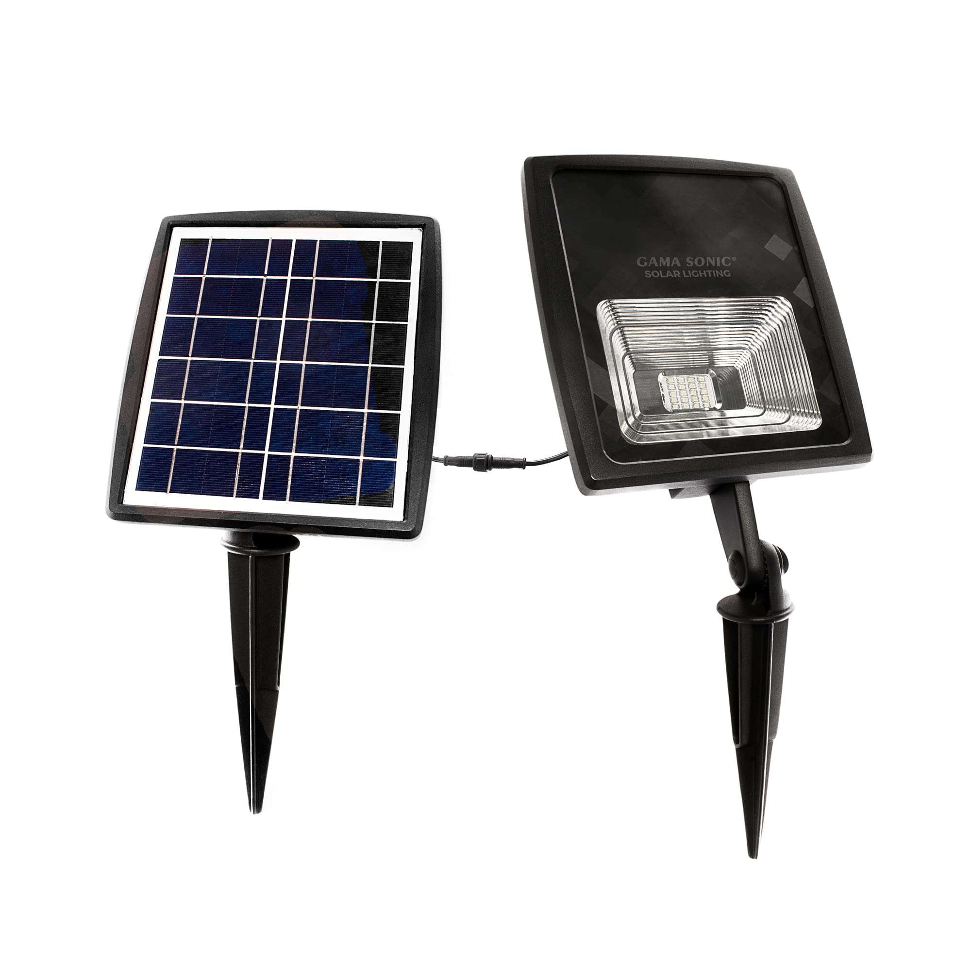 Gama Sonic Solar Flood Light, Outdoor Black Cast Aluminum, Bright White Leds, Stake Or Flat Mount Uplight For Trees, House, Land