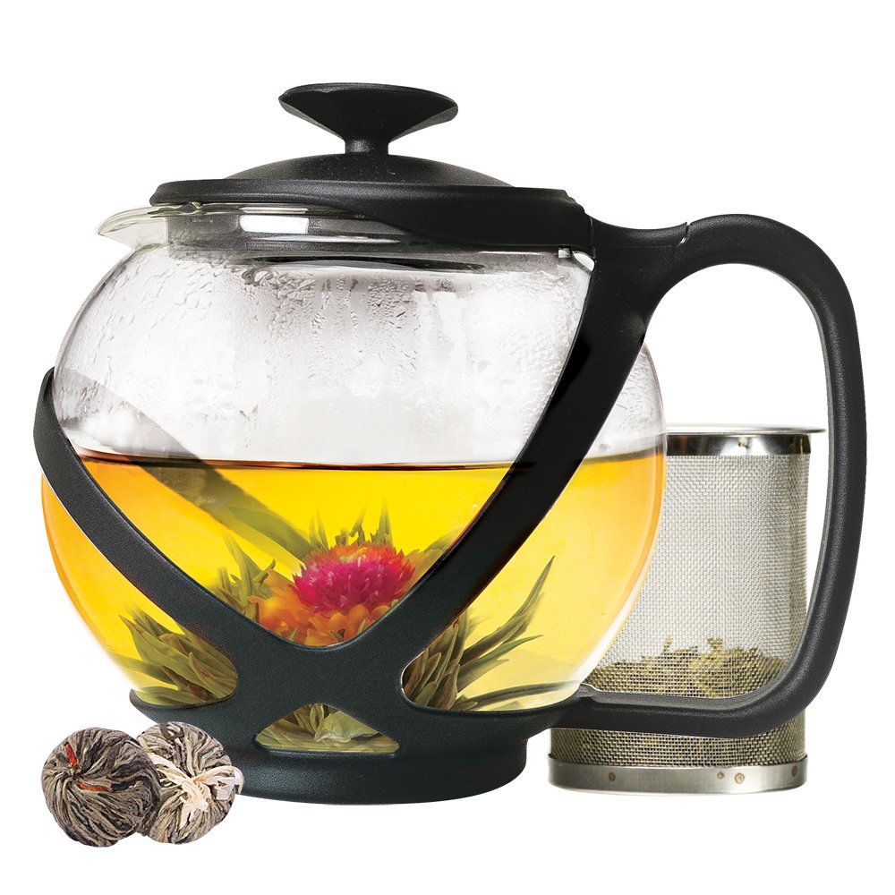 Primula, Black Tempo Glass Teapot With 2 Flowering Teas, 40 Oz, 40 Ounces