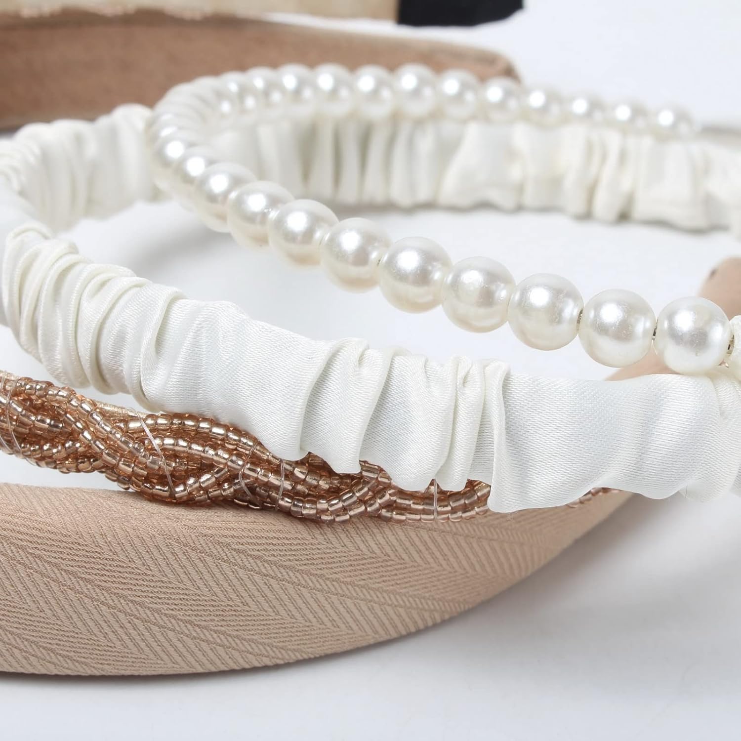 Cuizhiyu 6PK Different Designs Headbands for Women Non Slip Flower Black White Solid Headband Set Cute Pearl Hair Band for Girls Twisted Hairband