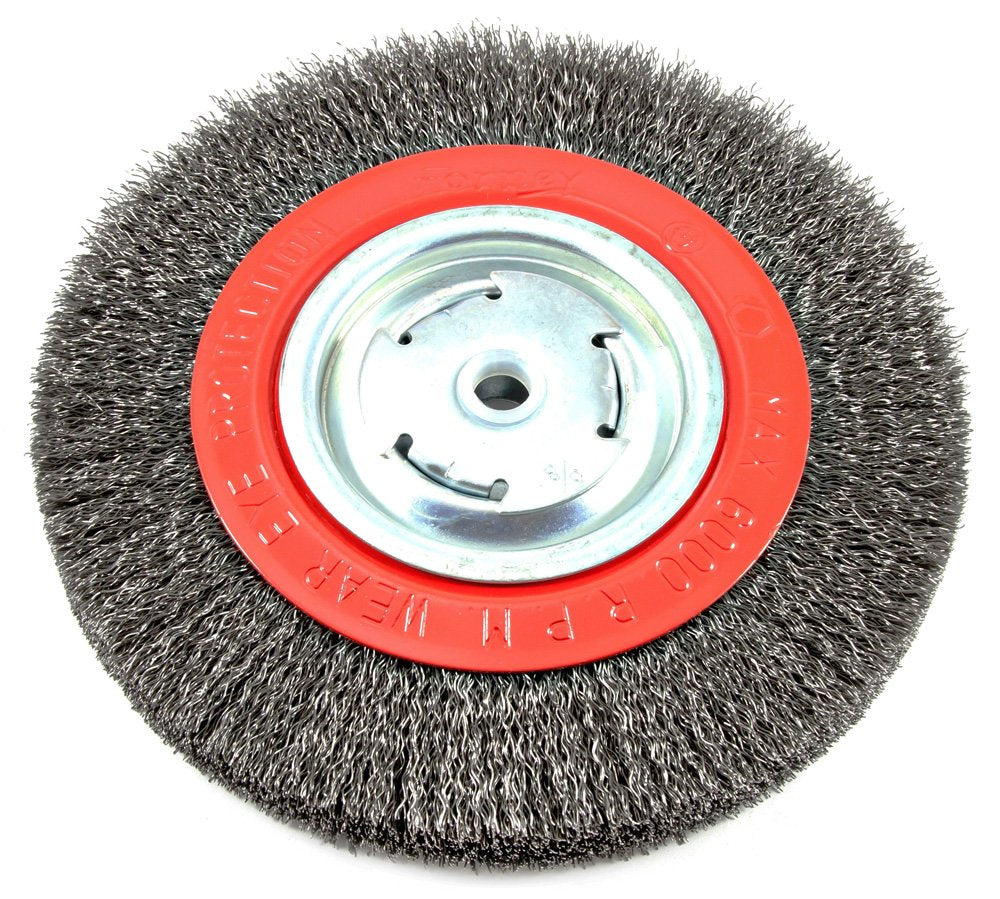 Forney 72762 Wire Bench Wheel Brush, Wide Face Coarse Crimped With 12-Inch And 58-Inch Arbor, 8-Inch-By-014-Inch