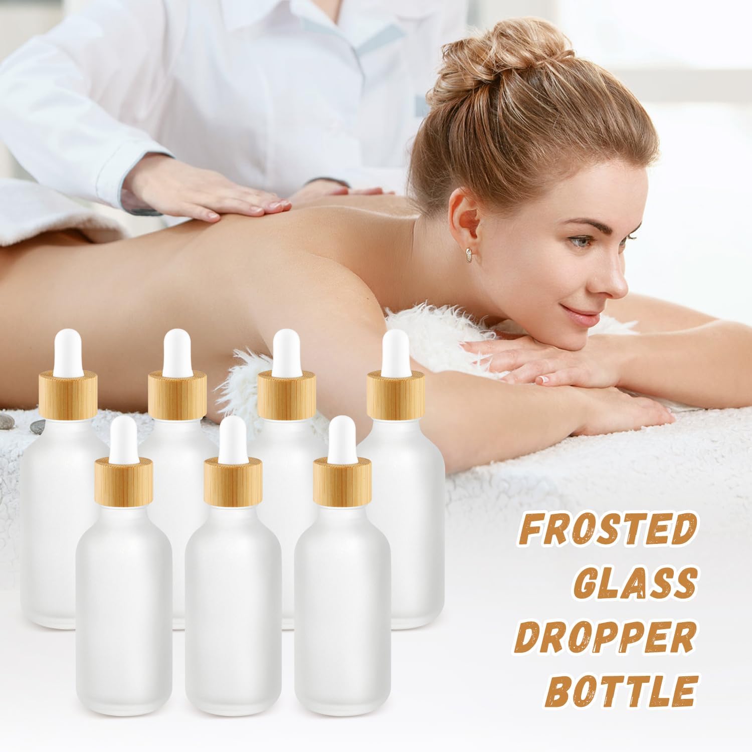Cositina 12 Pcs Frosted Glass Dropper Bottle Refillable Essential Oil Container Jars with Eye Dropper & Bamboo Lids for Perfume Sample Cosmetic Liquid Travel - 60ml/2oz
