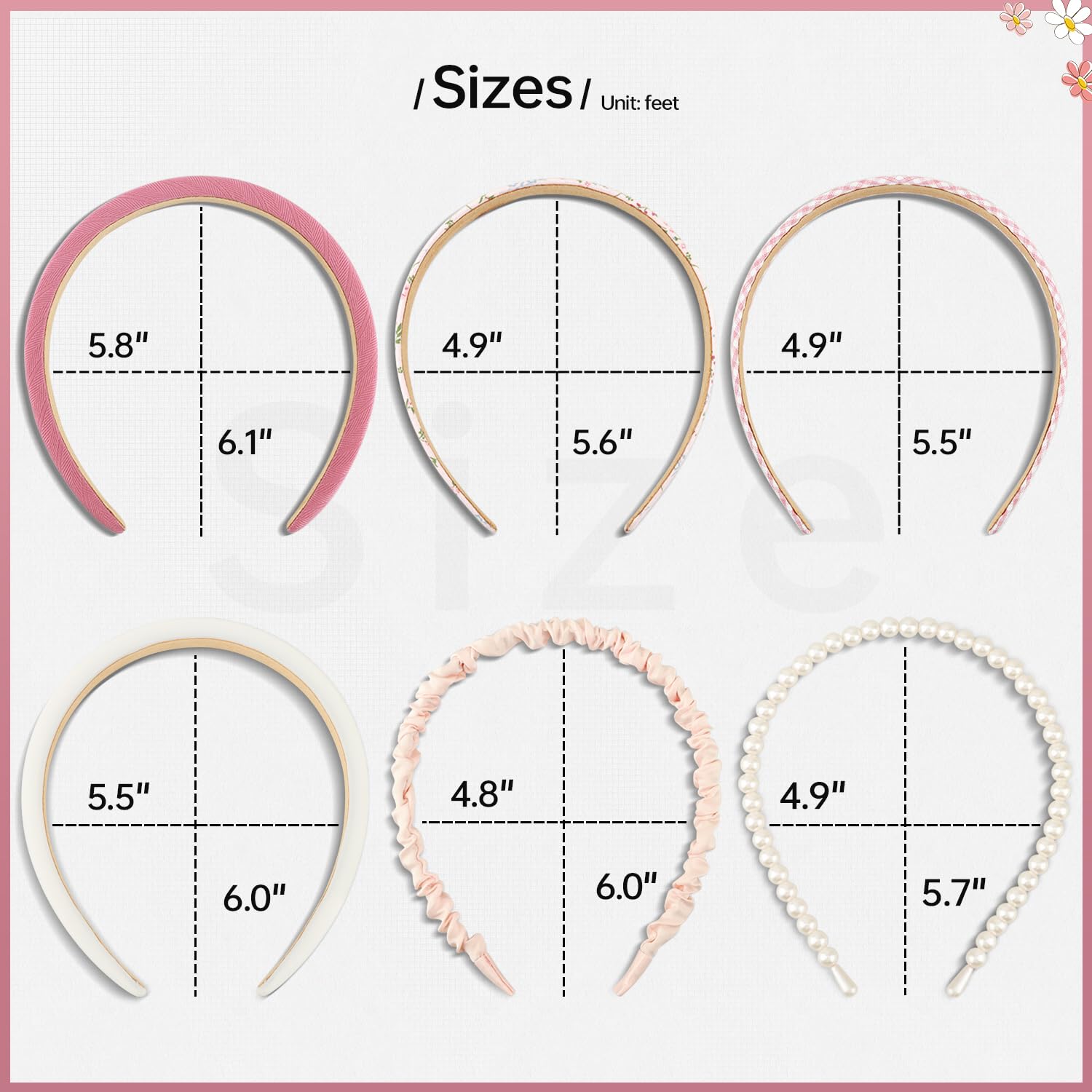 DOXISHRUKY Headbands for Women Girls, 7pc Set - Non Slip Floral Padded Headbands Cute Pearl Headband for Girls Vintage Wide Headband